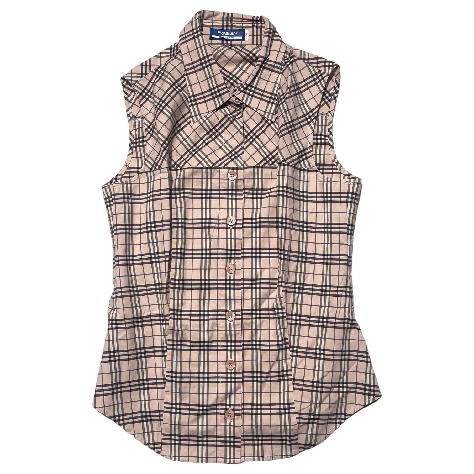 BURBERRY BLUE LABEL(バーバリーブルーレーベル) タータンチェック ノースリーブ シャツ ブラウス FE540-110 38(M程度) ピンク