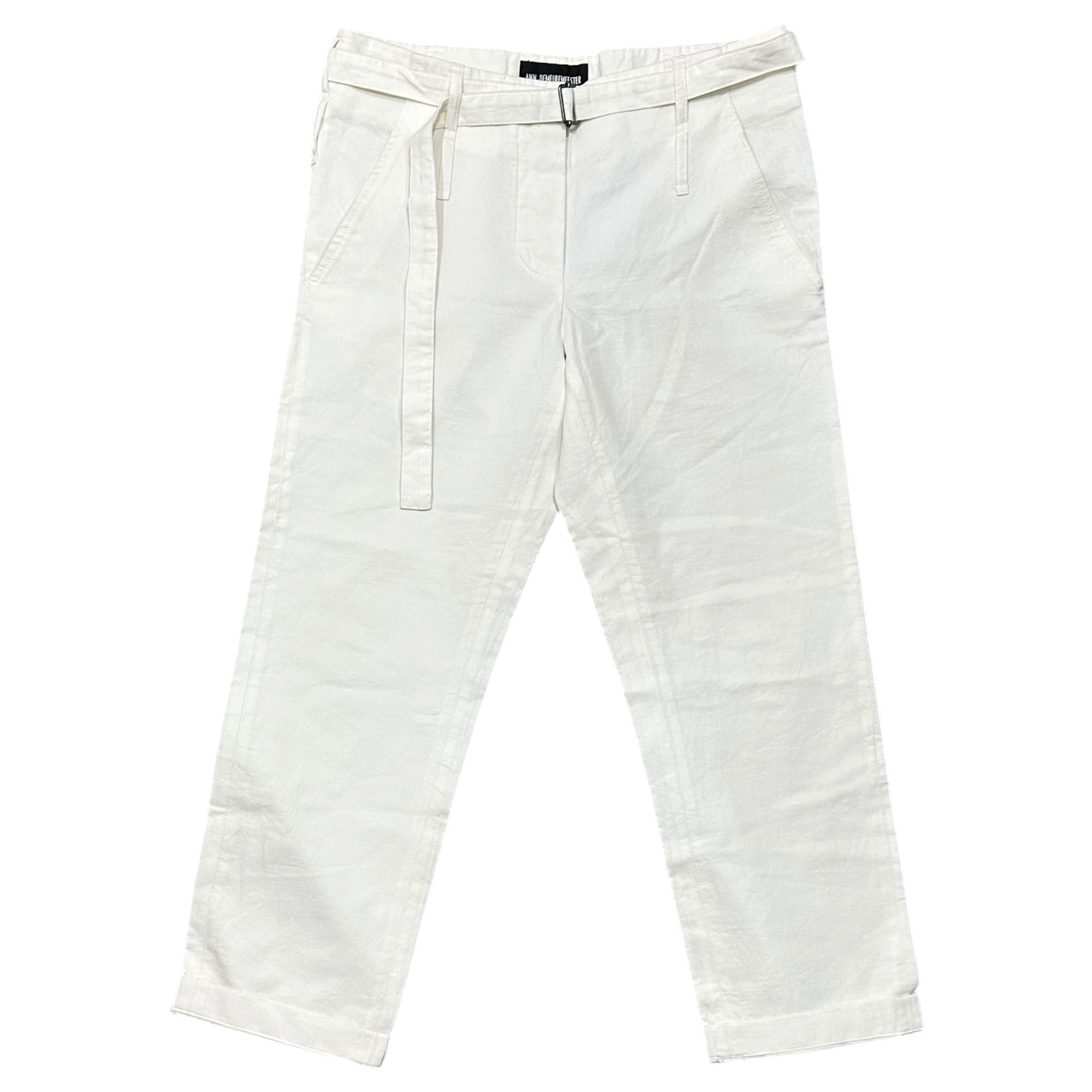 ANN DEMEULEMEESTER×10 corso como COMME des GARCONS(アンドゥムルメステール × ドゥエチ コルソコモ コムデギャルソン) 00's Cotton-Linen Belted Cropped Pants コットン リネン ベルテッド クロップドパンツ 34 ホワイト 本人期