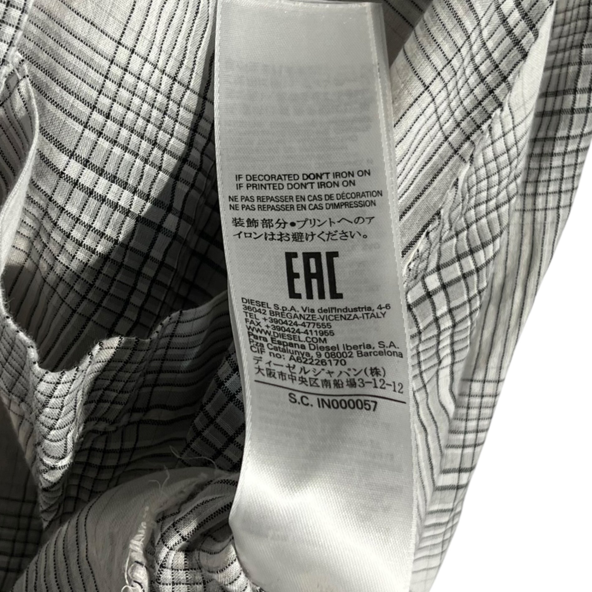 DIESEL(ディーゼル) Wire color check bondage shirt 襟 ワイヤー チェック ボンテージ シャツ XS ホワイト×ブラック