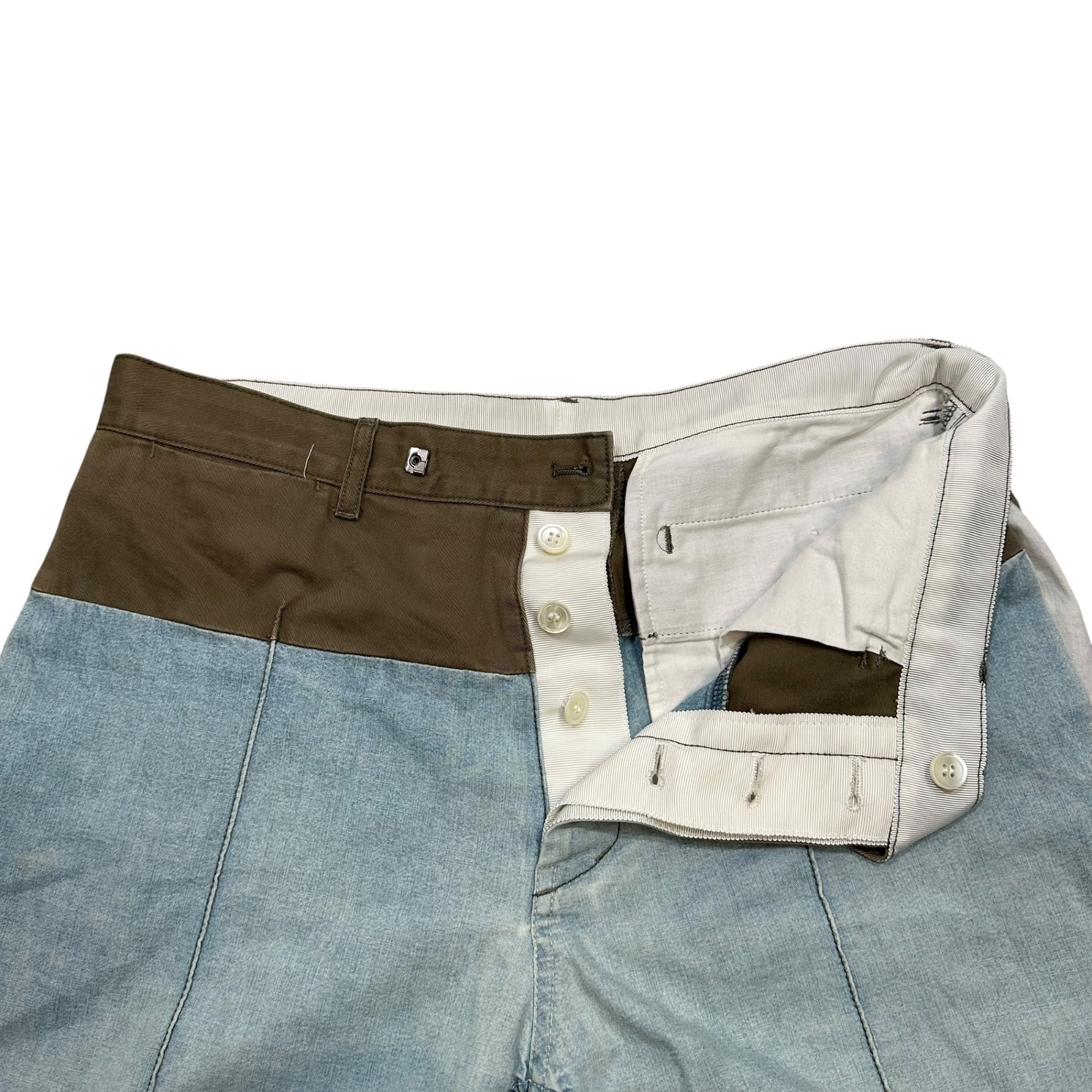 sacai(サカイ) 2013SS Cotton Chino Cloth Paneled Chambray Shorts コットン チノクロス 切替 シャンブレー ショーツ ハーフパンツ 13-00403M 2 ライトインディゴ×カーキ