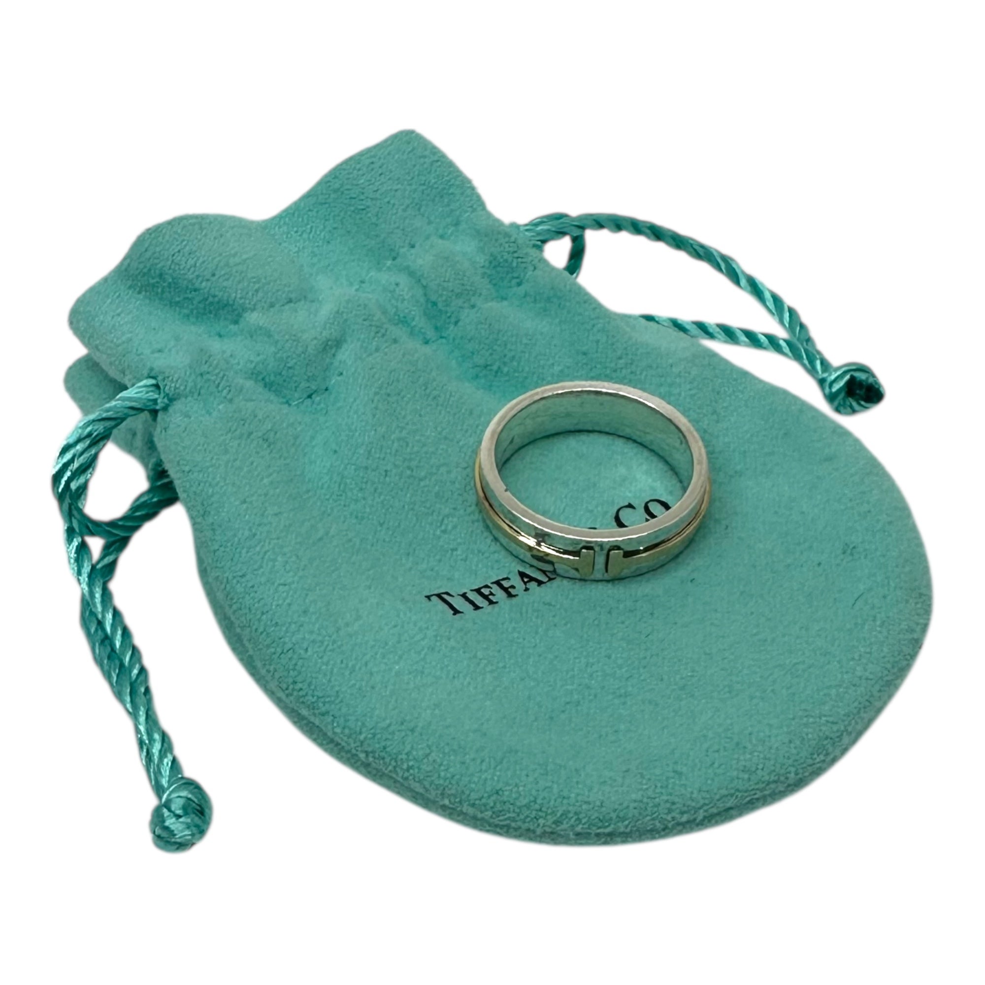 TIFFANY & CO.(ティファニー) AU750 AG925 T Wide Ring T ワイド リング 18.5号 シルバー×ゴールド コンビ 指輪 トゥー T TWO