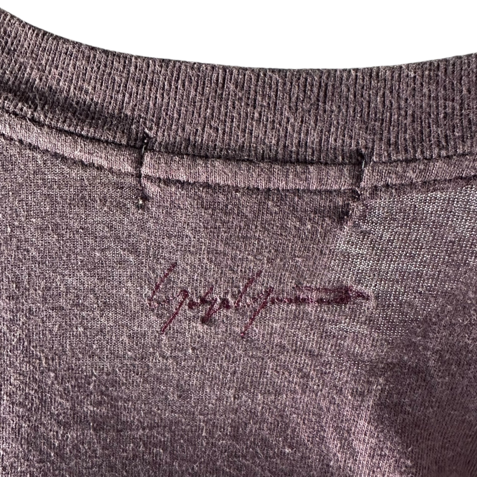 YOHJI YAMAMOTO POUR HOMME(ヨウジヤマモトプールオム) Old Embroidered crew neck long sleeve T-shirt with collar back オールド 襟裏 刺繍 クルーネック 長袖 Tシャツ HI-T02-021 パープル サイズ表記無