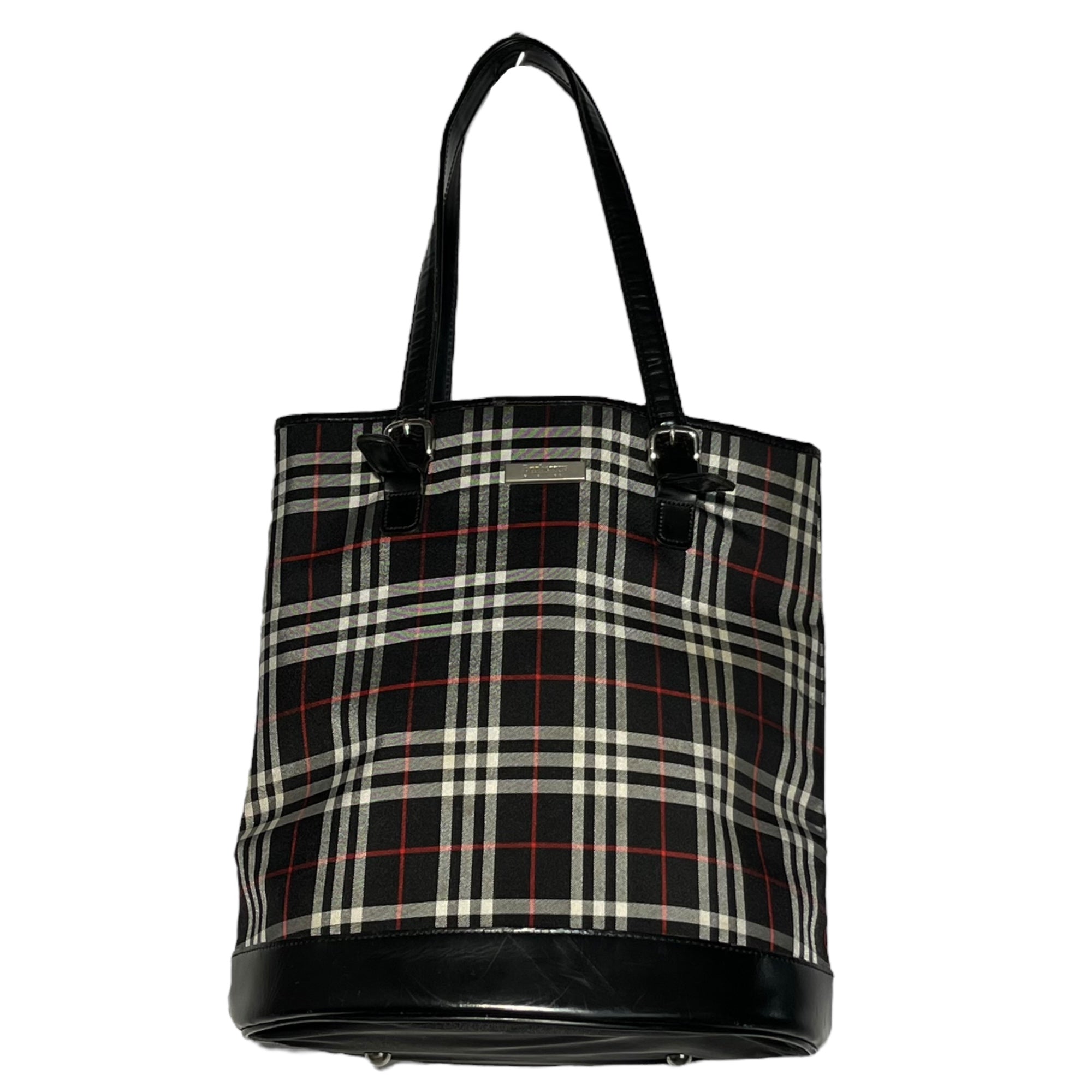 BURBERRY BLUE LABEL(バーバリーブルーレーベル) バーバリーチェック レザー ハンドバッグ BT601-474 ブラック トート