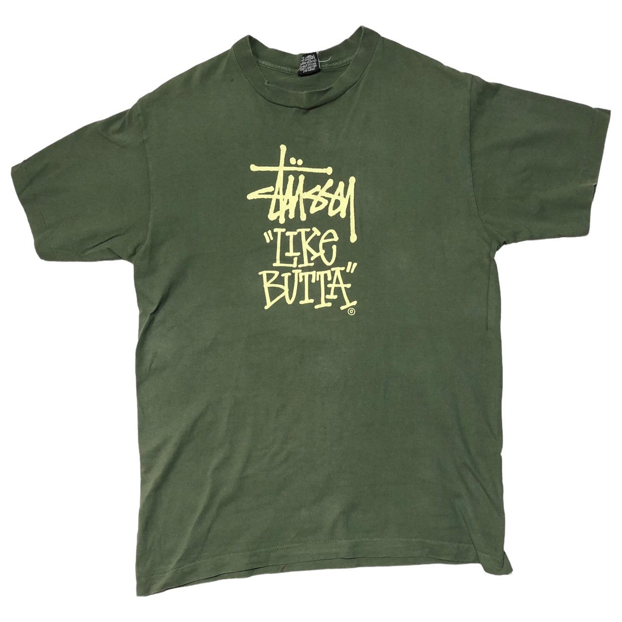 STUSSY(ステューシー) 80's VINTAGE LIKE BUTTA Tシャツ ヴィンテージ 黒タグ SIZE L グリーン USA製 80年代 OLD STUSSY ショーンフォント