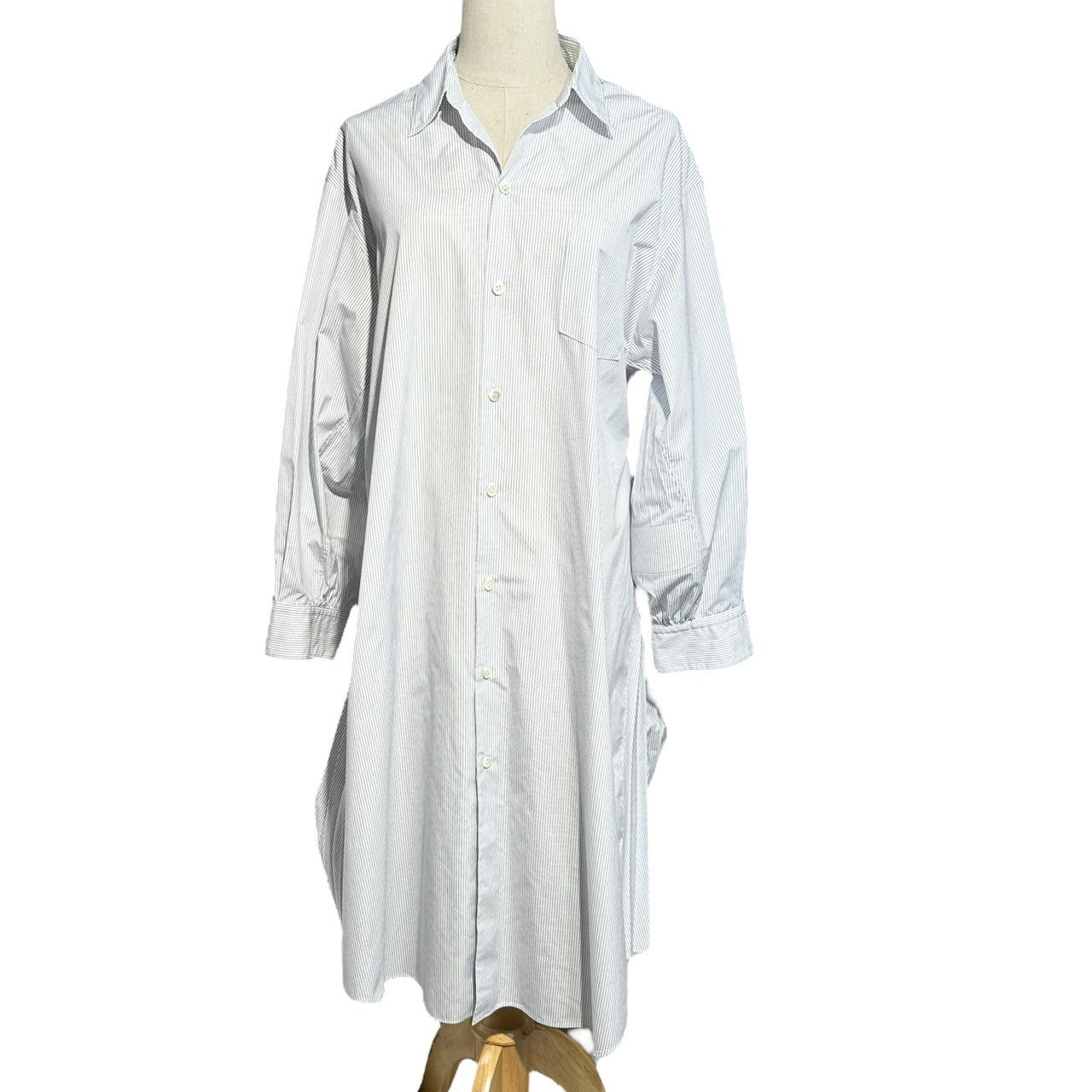 COMME des GARCONS JUNYA WATANABE(コムデギャルソンジュンヤワタナベ) 18AW Back Pleated Striped Shirt Dress バルーン スリーブ バック プリーツ ストライプ シャツ ワンピース JB-O024 XS ホワイト AD2018