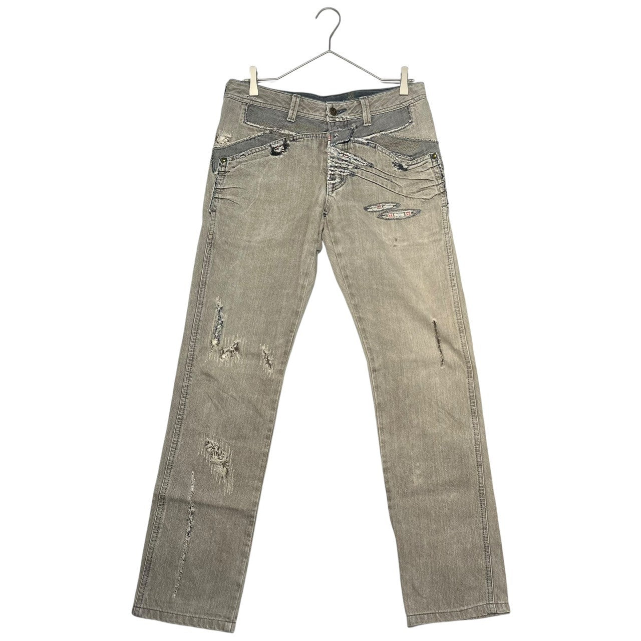 MARITHE FRANCOIS GIRBAUD(マリテフランソワジルボー) 00's Vintage processed straight denim pants ヴィンテージ加工 ストレート デニム パンツ M7-1113 M グレー Y2K