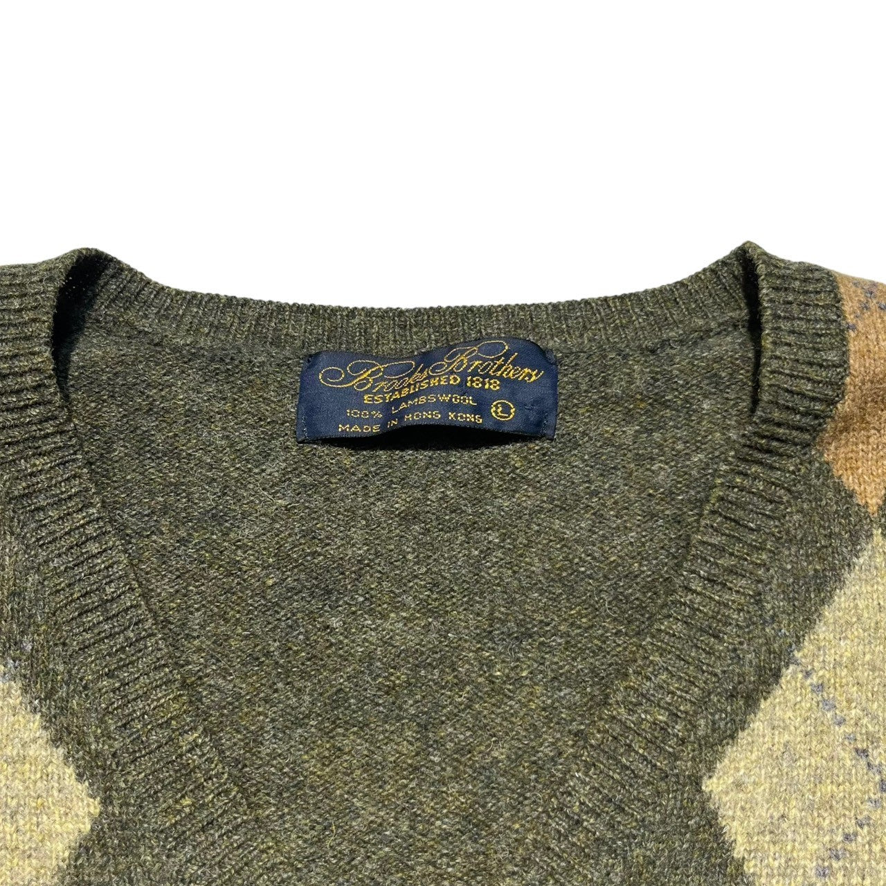 BROOKS BROTHERS(ブルックスブラザーズ) 90's Argyle wool V-neck knit アーガイル ウール Vネック ニット L オリーブ ヴィンテージ 90年代