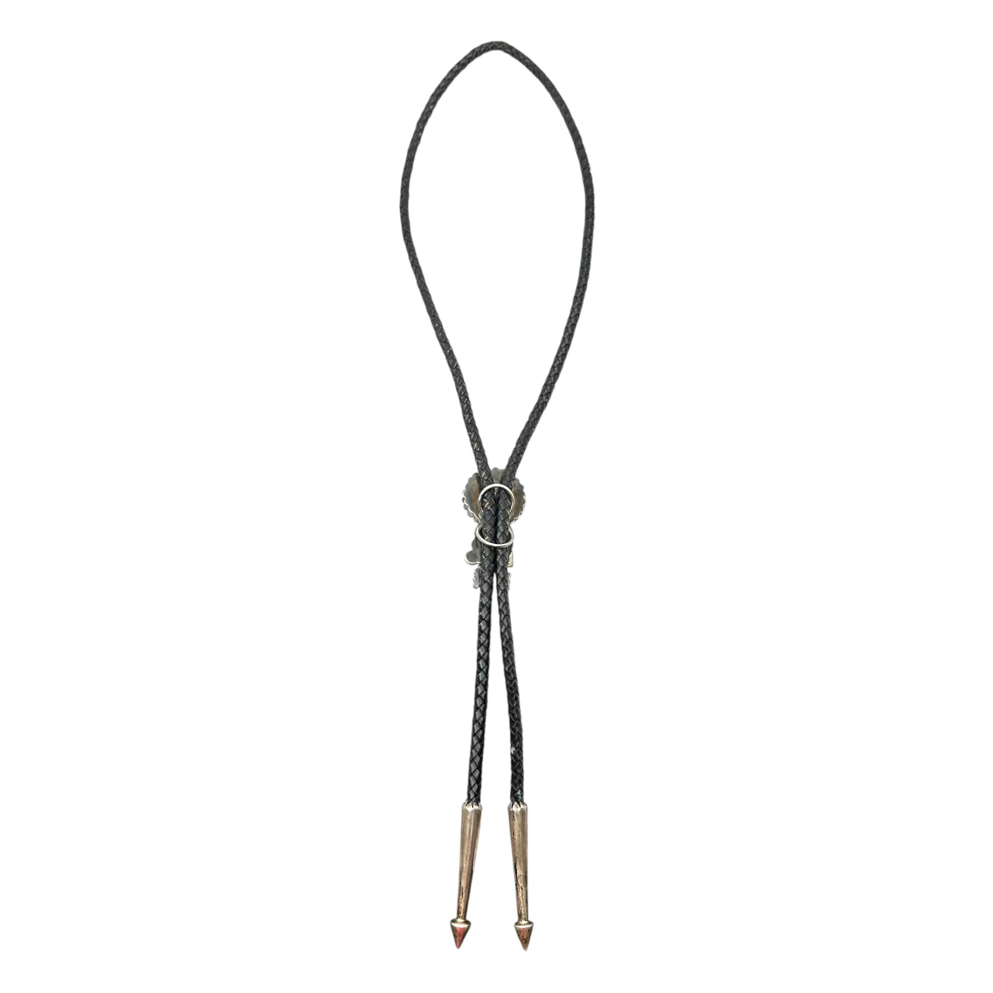 Indian Jewelry(インディアンジュエリー) 925 Sunface leather bolo tie サンフェイス ターコイズ レザー ボロタイ ブラック アロー刻印 弓矢