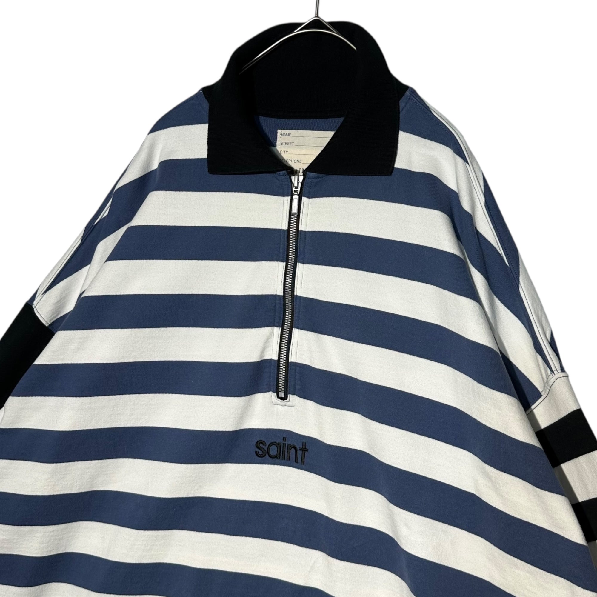 SAINT MICHAEL(セントマイケル) 24SS SA RUGGER SH BORDER BLUE ボーダー ハーフジップ 長袖 ポロ シャツ SM-YS8-0000-C41 L ホワイト×ネイビー×ブラック ラガー ロゴ刺繍 カットソー