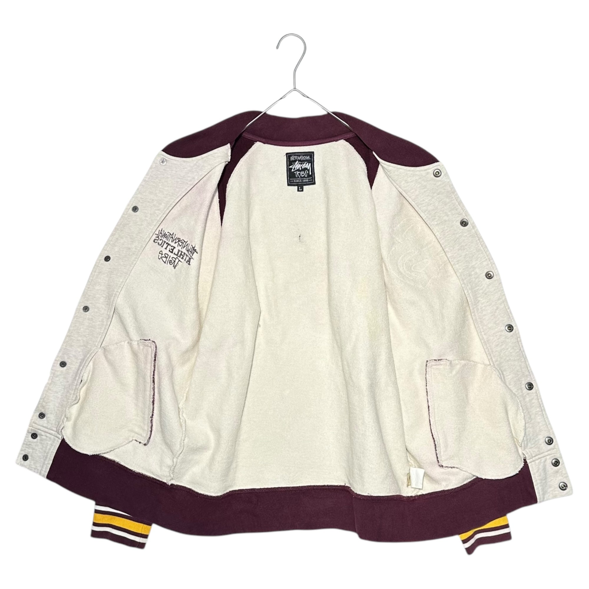 STUSSY(ステューシー) Cotton Sweatshirt Stadium Jacket コットン スウェット スタジアム ジャケット L ホワイト×ボルドー THE INTERNATIONAL ATHLETICS スタジャン