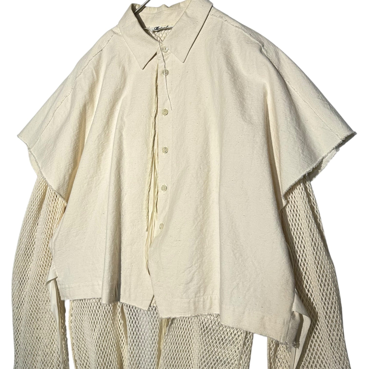 Midorikawa(ミドリカワ) 23SS Mesh layered drawcord organic shirt メッシュ レイヤード ドローコード オーガニック コットン シャツ MID23SS-SH03 FREE アイボリー