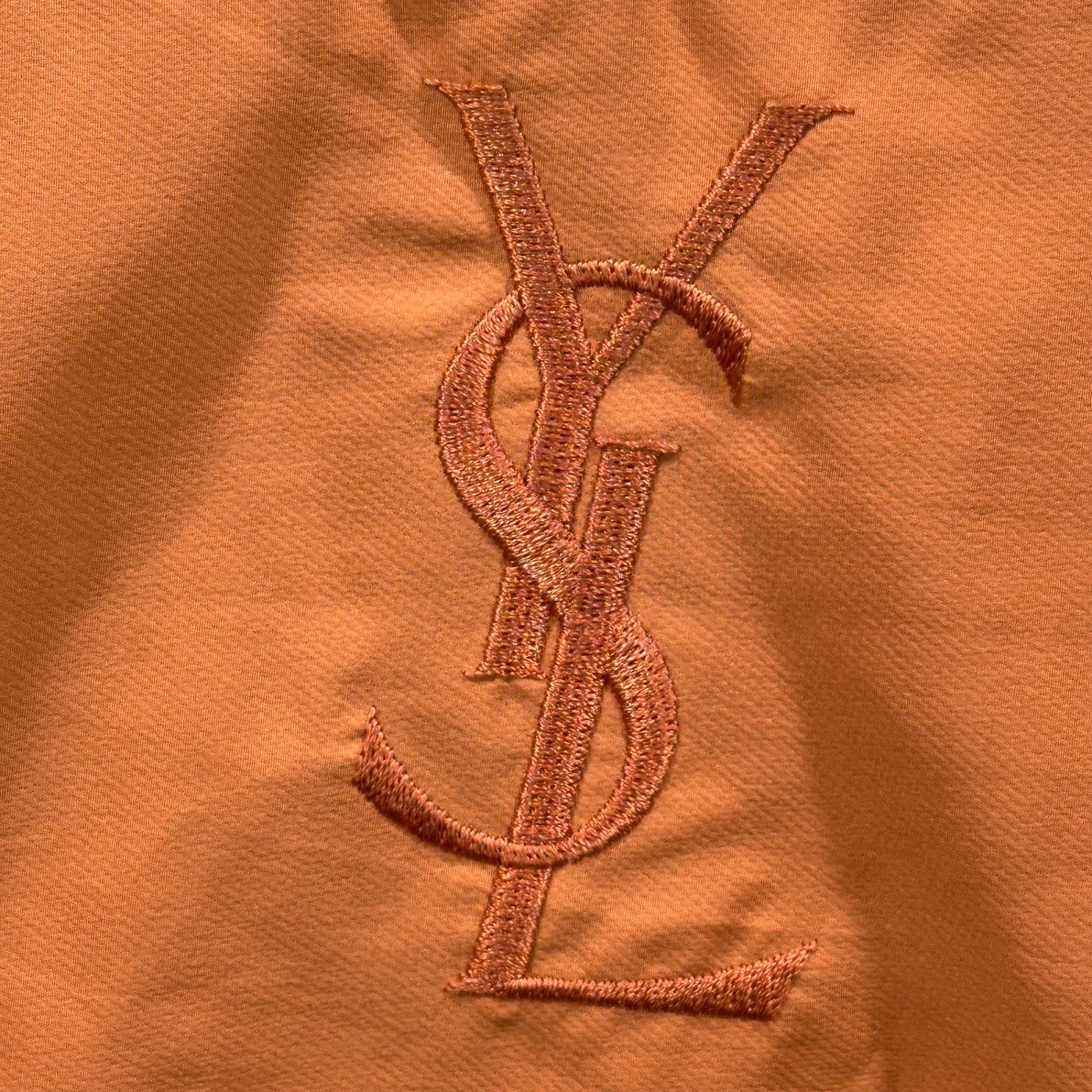 Yves Saint Laurent Pour Homme(イヴサンローランプールオム) 90's Logo Collarless Zip-Up Blouson ロゴ ノーカラー ジップアップ ブルゾン 105(XL程度) オレンジ 90年代~ ヴィンテージ ジャケット