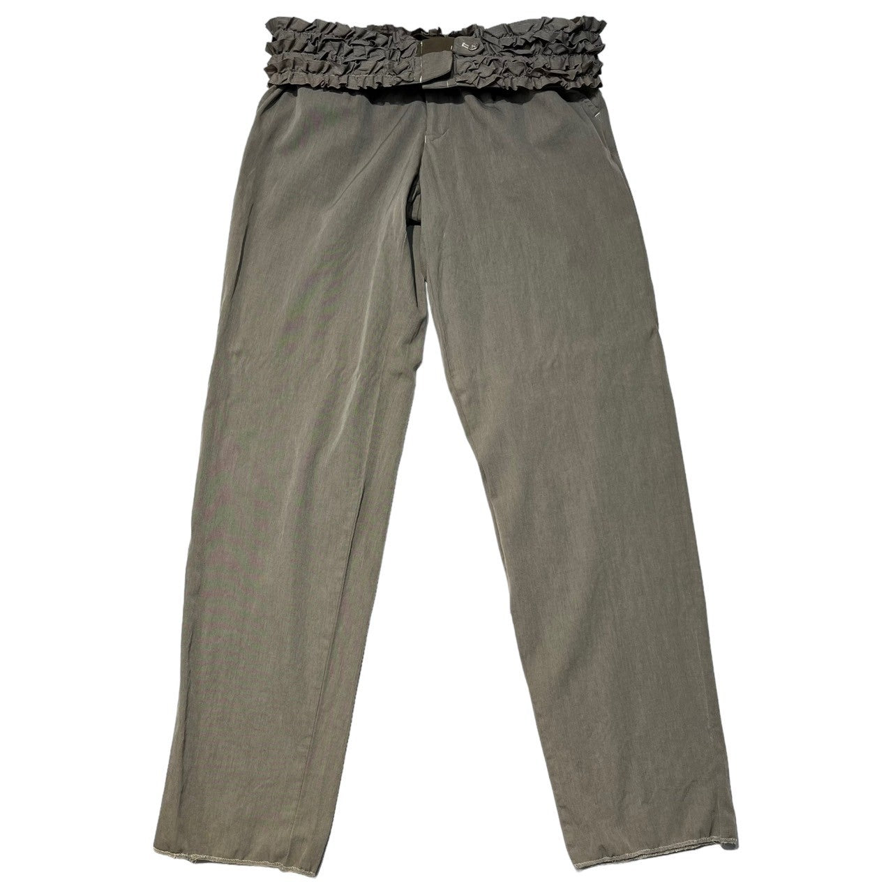 COMME des GARCONS HOMME PLUS(コムデギャルソンオムプリュス) 99SS Inner ruffle straight pants 内フリル ストレート パンツ スラックス フリル期 M グレーカーキ AD1998