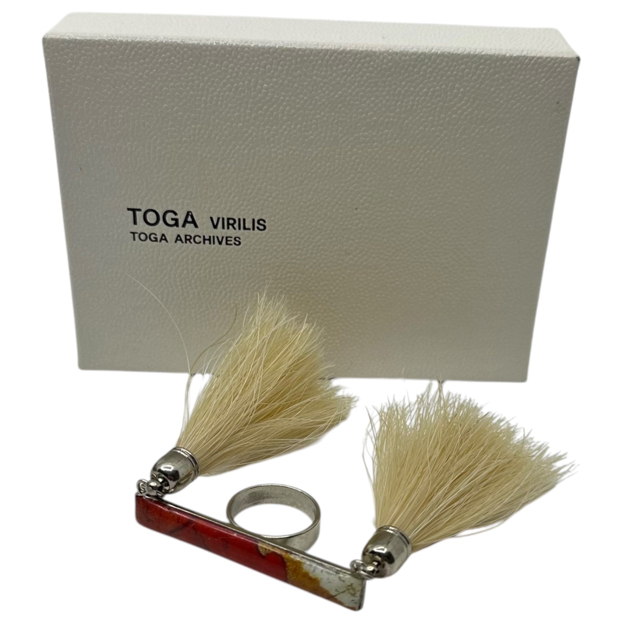 TOGA VIRILIS(トーガビリリース) Horsehair & Metal Scarf Ring ホースヘアー & メタル スカーフ リング TV11-AK360 アイボリー×レッド 箱付