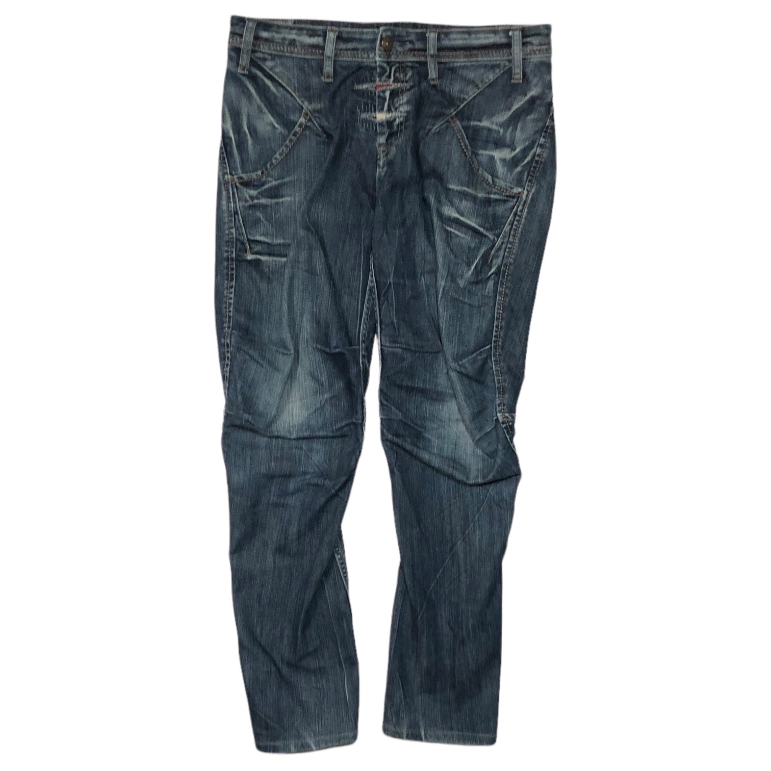 MARITHE FRANCOIS GIRBAUD(マリテフランソワジルボー) 00's Logo 3D denim pants ロゴ 立体裁断 デニム パンツ M5-1146 L インディゴ Y2K ギミック