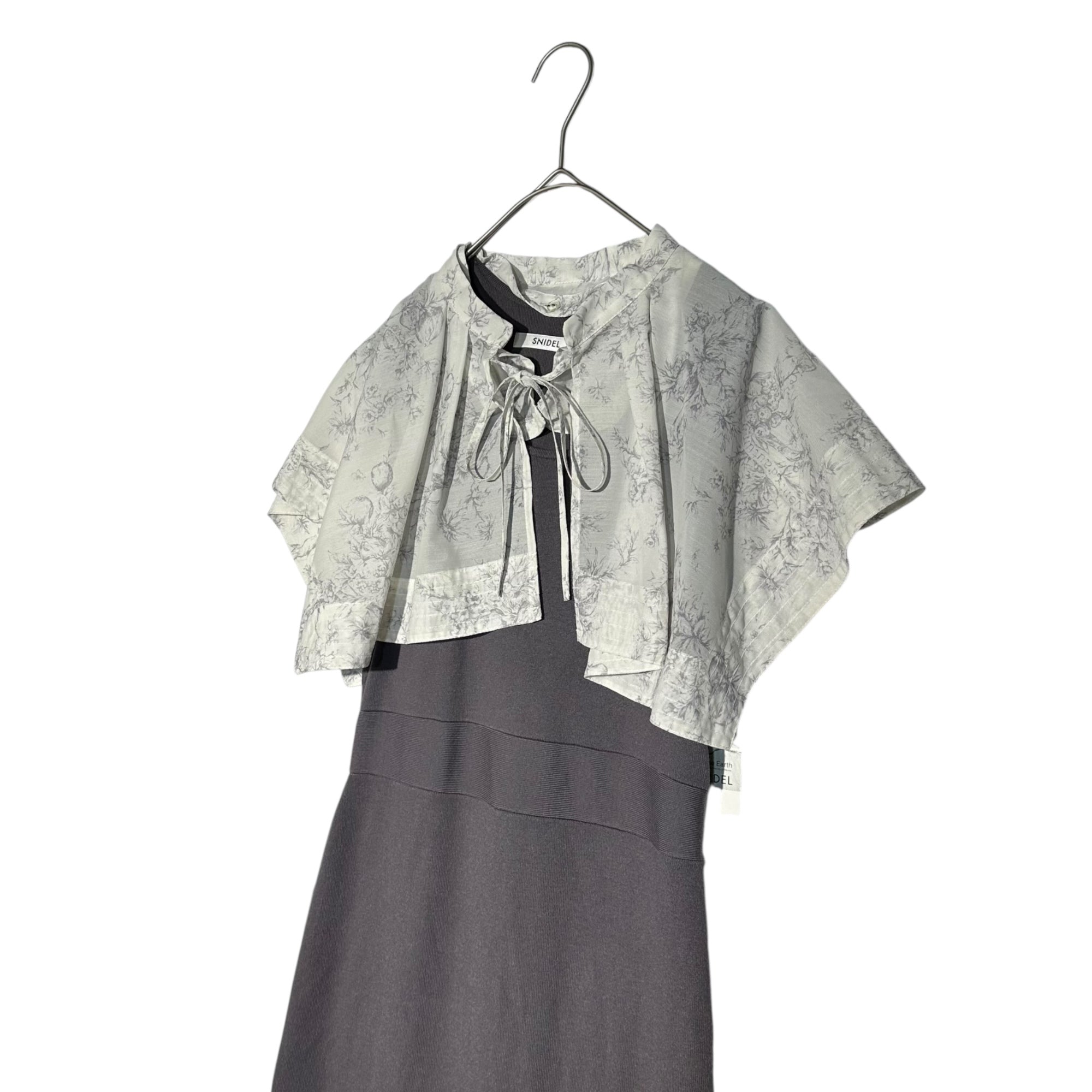 snidel(スナイデル) ケープ デザイン ニット ドッキング ワンピース SWNO224101 1(S程度) グレー 付け襟 タイト リブ ノースリーブ ロング