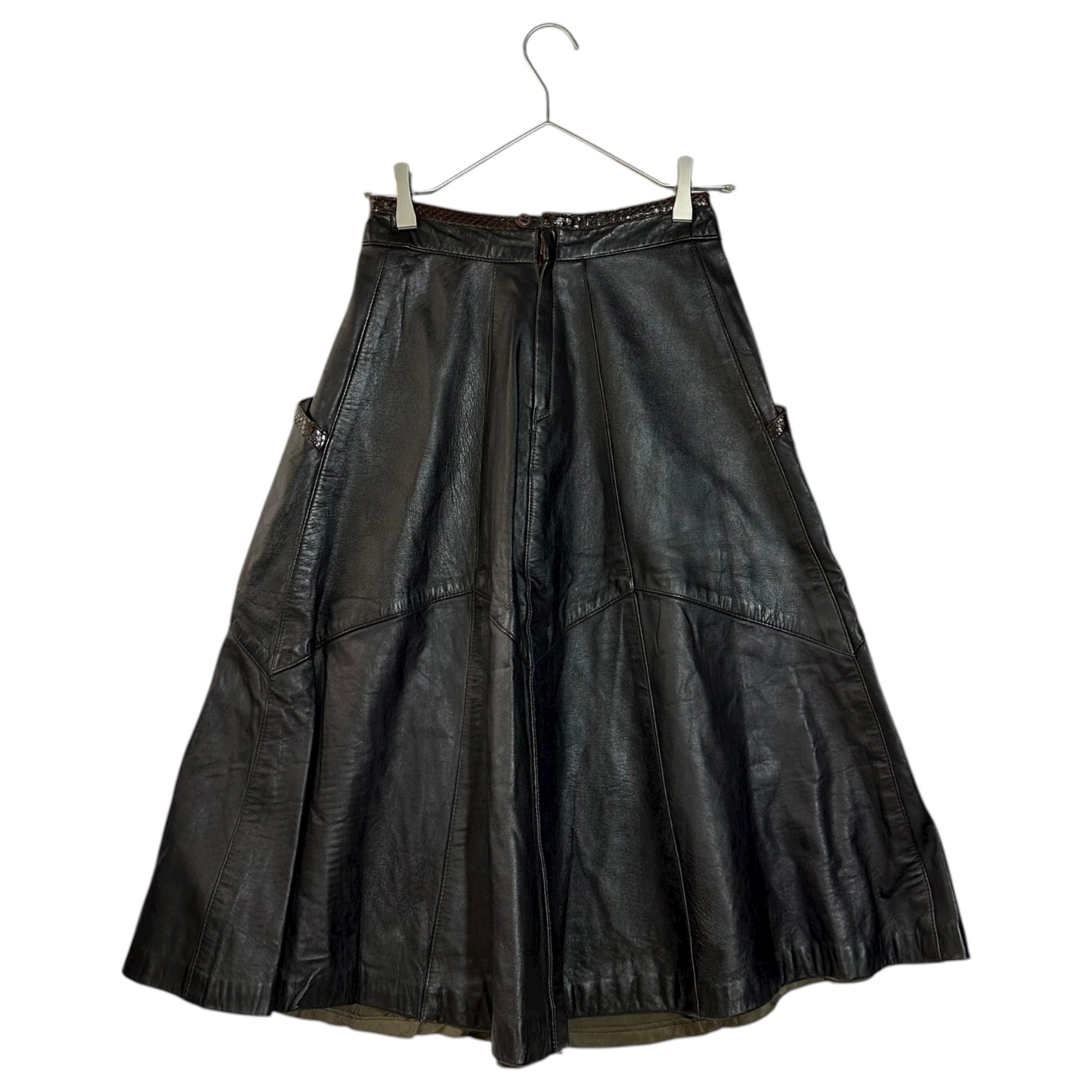 Euro vintage(ヨーロッパヴィンテージ) 80's~ snake&goat leather skirt フレアなレザースカート M~L程度 ブラウン