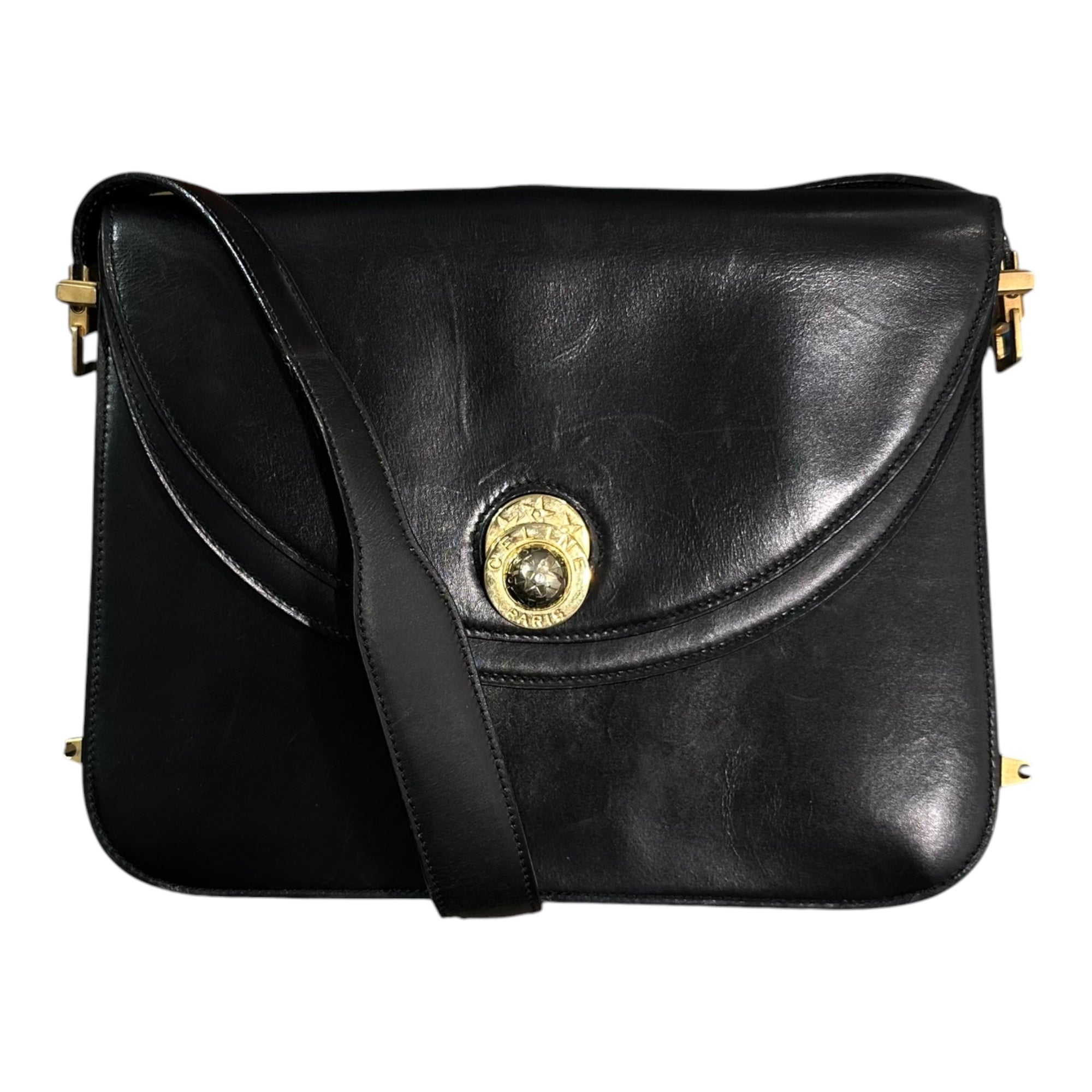 CELINE(セリーヌ) Star Ball Logo Shoulder Bag スターボール ロゴ ショルダー バッグ ブラック×ゴールド OLD ヴィンテージ 金金具 2WAY ハンド