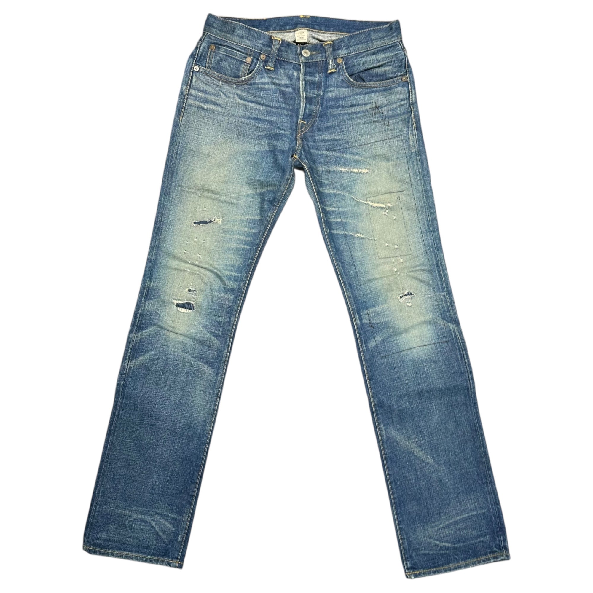 RRL(ダブルアールエル) LOW STRAIGHT JEANS ”SANTOS TWO” ロー ストレート ジーンズ W28 L32 インディゴ ダメージ加工 デニム パンツ