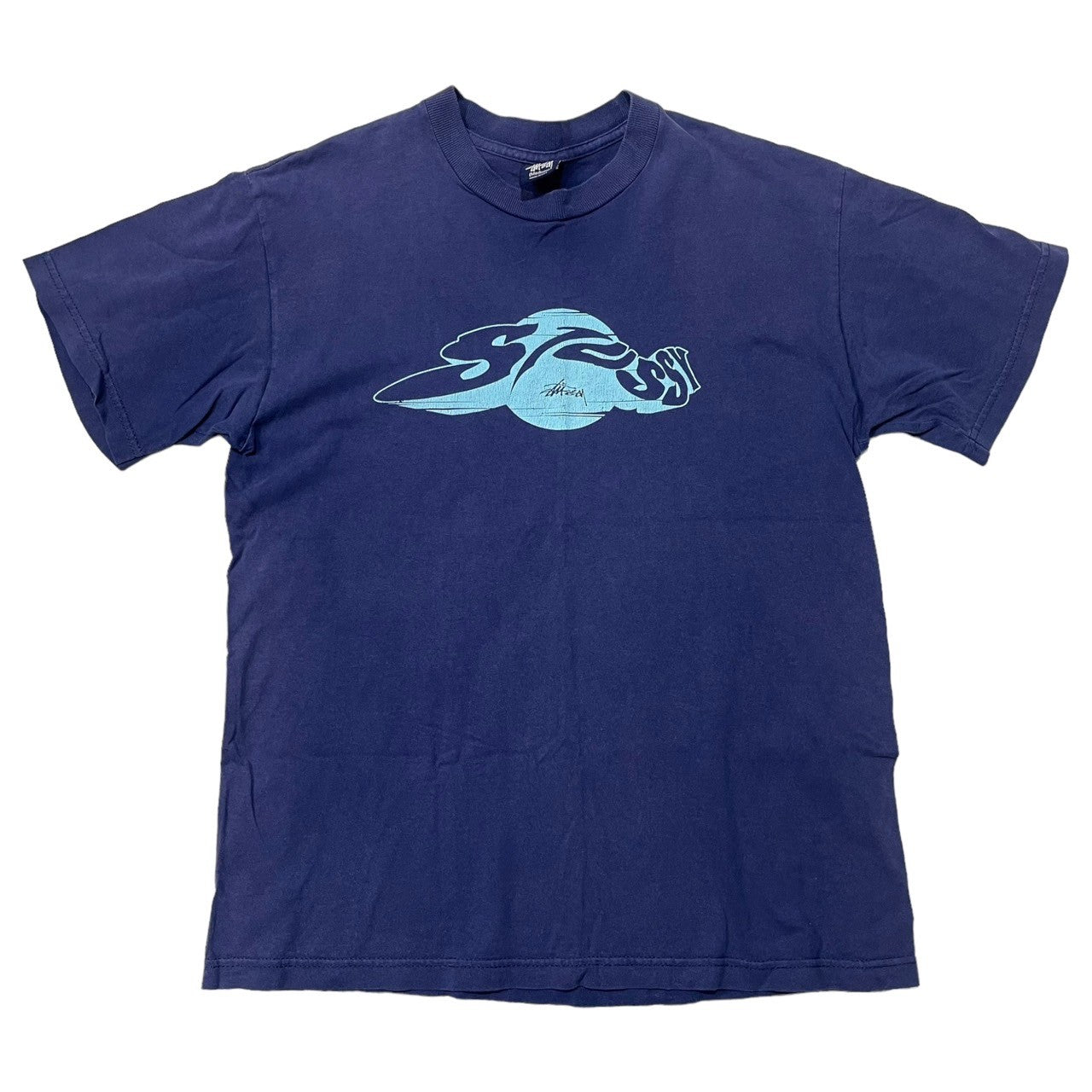 STUSSY(ステューシー) 90's~00's distortion logo 歪みロゴ Tシャツ SIZE M ネイビー×ライトブルー 90~00年代 OLD STUSSY