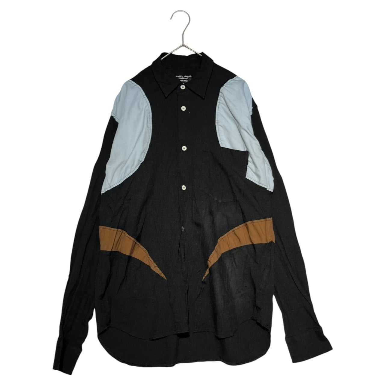 COMME des GARCONS HOMME PLUS EVER GREEN(コムデギャルソンオムプリュスエバーグリーン) 09SS Different material switching shirt 異素材 切替 シャツ PC-B207 S ブラック×ブルー×ブラウン AD2008