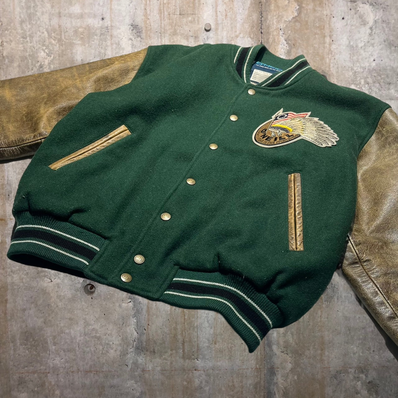 O'NEIL(オニール) 90's レザー切替オーバーサイズスタジャン L グリーン