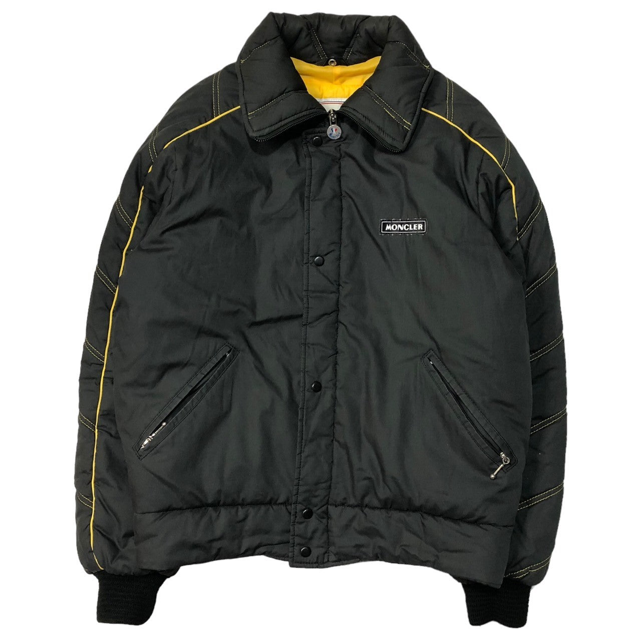MONCLER(モンクレール) 80~90's Stand collar sleeve stitch line batting jacket スタンドカラー 袖ステッチライン 中綿 ヴィンテージ ジャケット SMQ-234 SIZE L ブラック×イエロー アシックス製造期