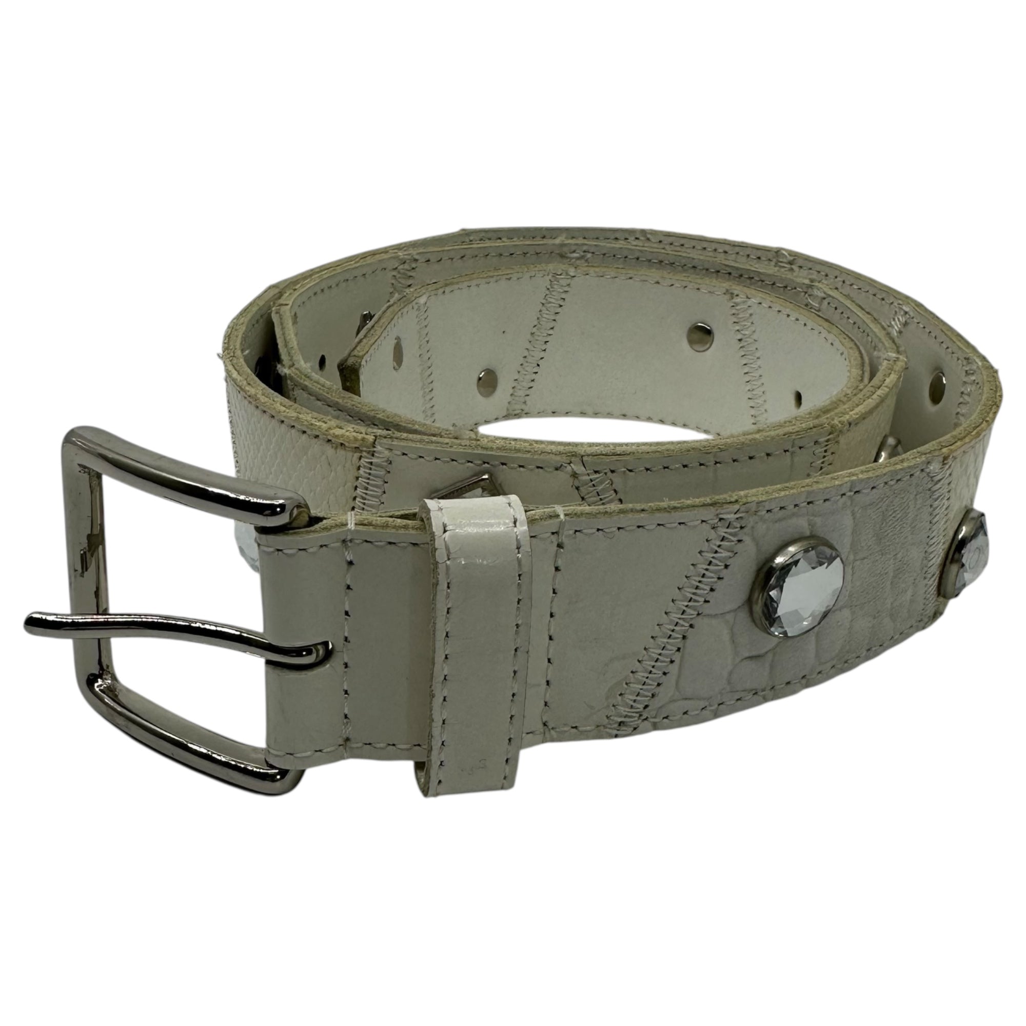 TAO COMME des GARCONS(タオコムデギャルソン) Bijou Patchwork Leather Belt ビジュー パッチワーク レザー ベルト ホワイト