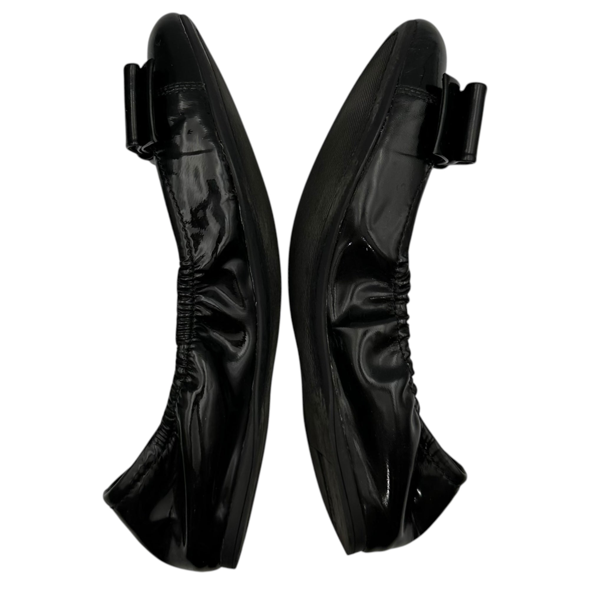 PRADA SPORT(プラダスポーツ) Bow-Accent Patent Leather Ballet Flats リボン パテントレザー バレエシューズ 37 1/2(24cm程度) ブラック