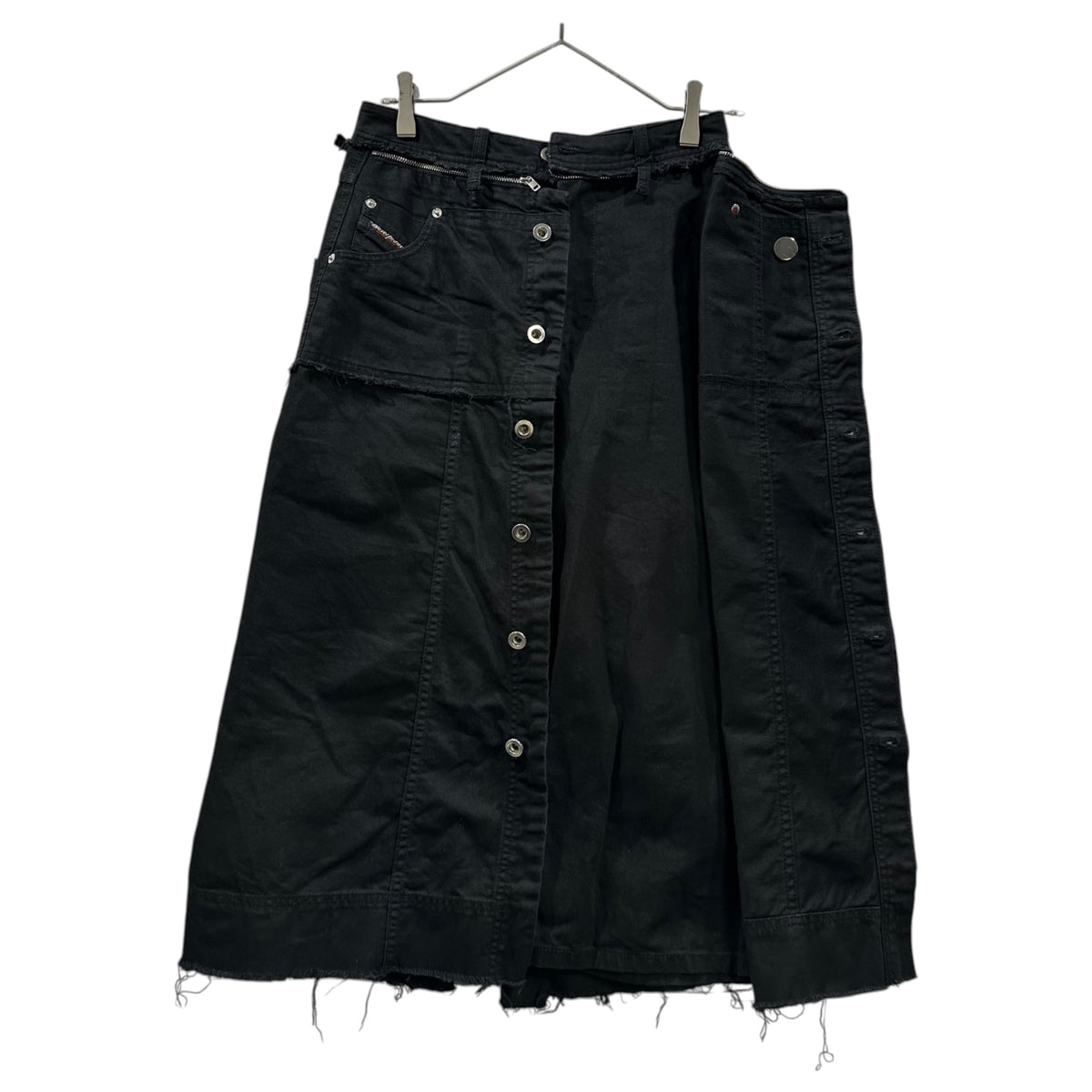 DIESEL(ディーゼル) Front-Button Cut-Off Back-Slit Skirt フロント ボタン カットオフ バック スリット スカート 00SF9D P-JORGE 0WAWK 25 ブラック
