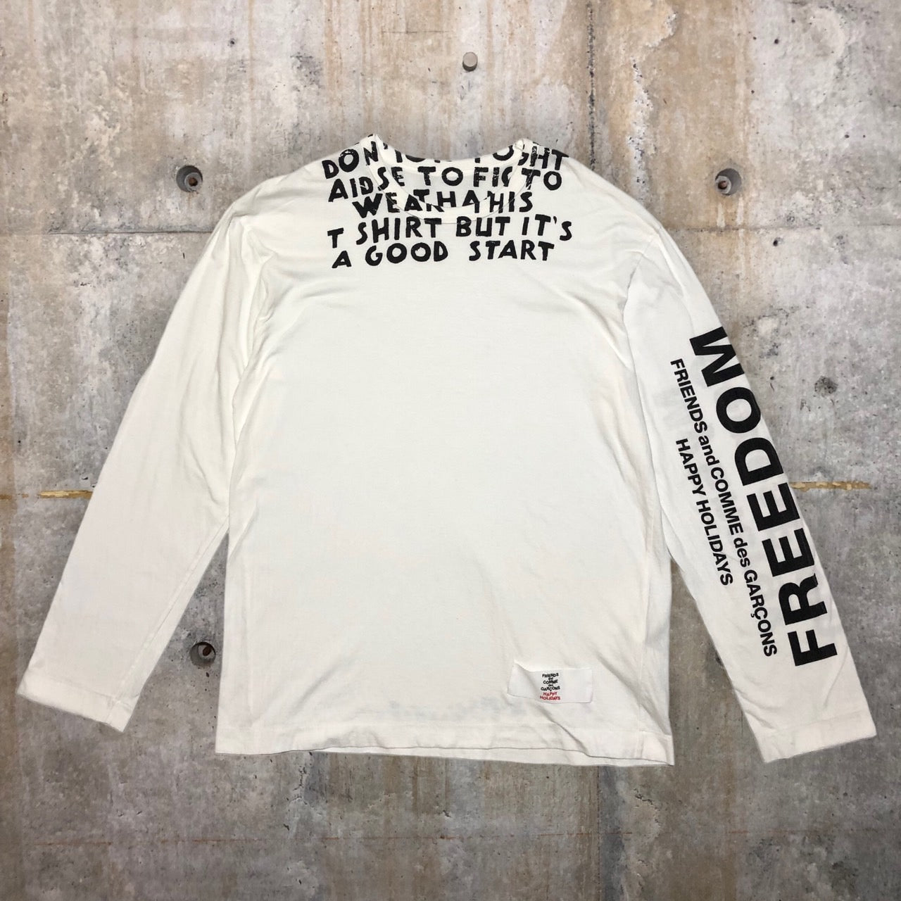 COMME des GARCONS×Maison Margiela(コムデギャルソン×メゾンマルジェラ) 18AW HOLIDAYSCOLLECTION FREEDOM LONG TEE/ホリデーズコレクションフリーダムロングティー/ロンT/カットソー/エイズTプリント OB-T003 SIZE L ホワイト×ブラック AD2018 レアコラボアイテム