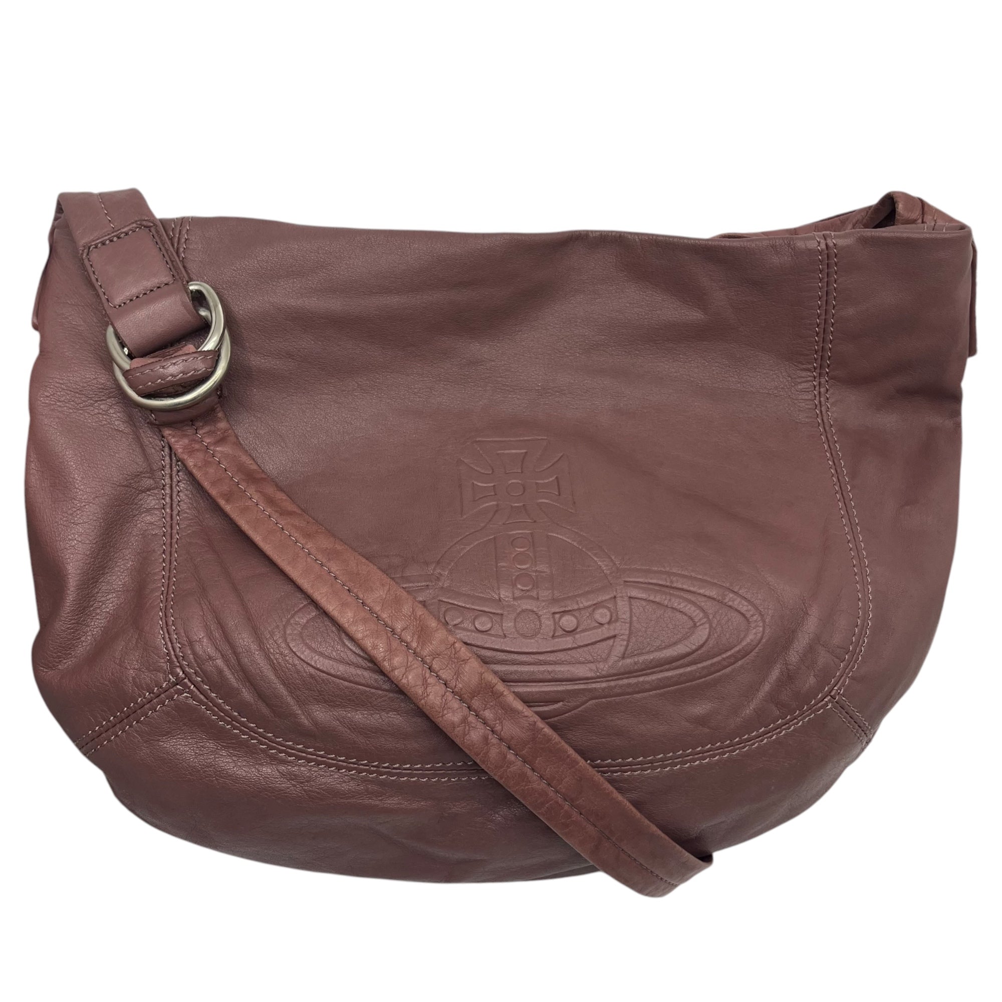 Vivienne Westwood(ヴィヴィアンウエストウッド) Orb Logo Embossed Leather Shoulder Bag オーブ ロゴ 型押し レザー ショルダー バッグ ピンク Y2K