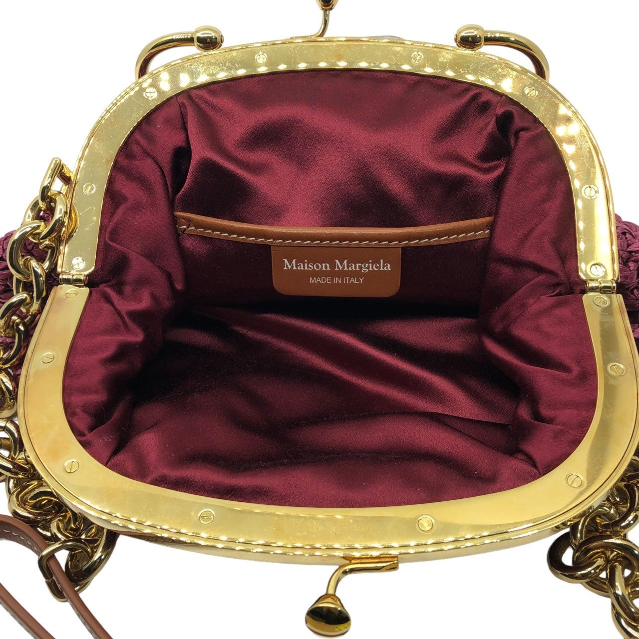 MAISON MARGIELA(メゾンマルジェラ) RAFFIA S.W.A.L.K. II SMALL BAG ニットハンド ショルダー がま口バッグ S56WD0130 ピンク チェーンバッグ