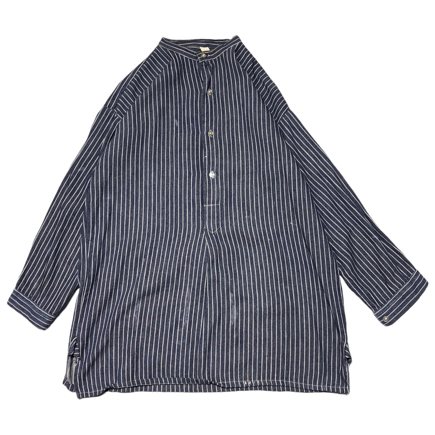 J.G.EISEL GMBH&CO(アイゼル) 70's ~ 80's german work cotton striped shirt ドイツ ワーク コットン ストライプ シャツ 42(XL程度) ネイビー