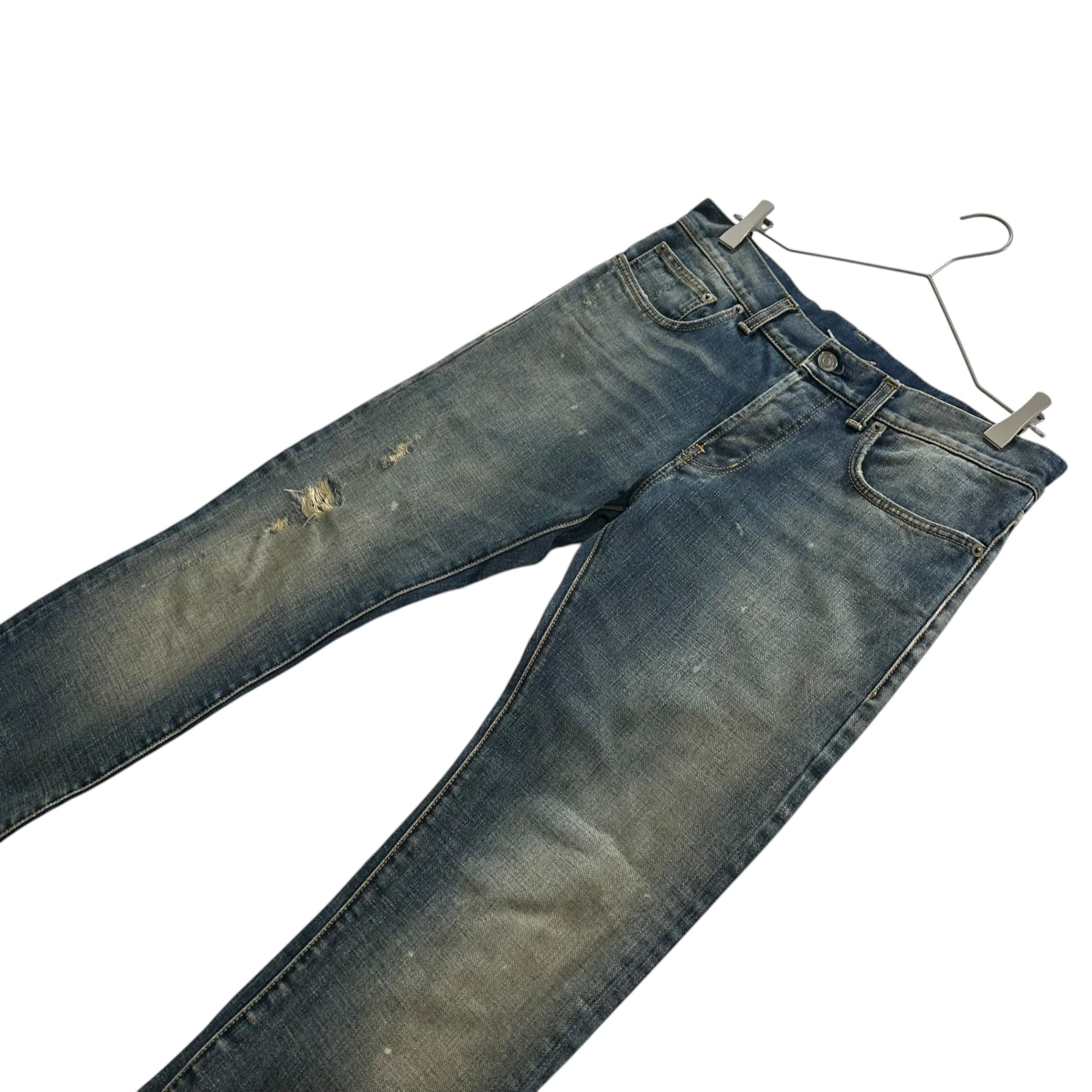 SAINT LAURENT PARIS (サンローランパリ) 13AW By Hedi Slimane Slim-Fit Denim Pants エディ期 ペンキ ダメージ 加工 スリム フィット デニム パンツ 325869 29 インディゴ スキニー