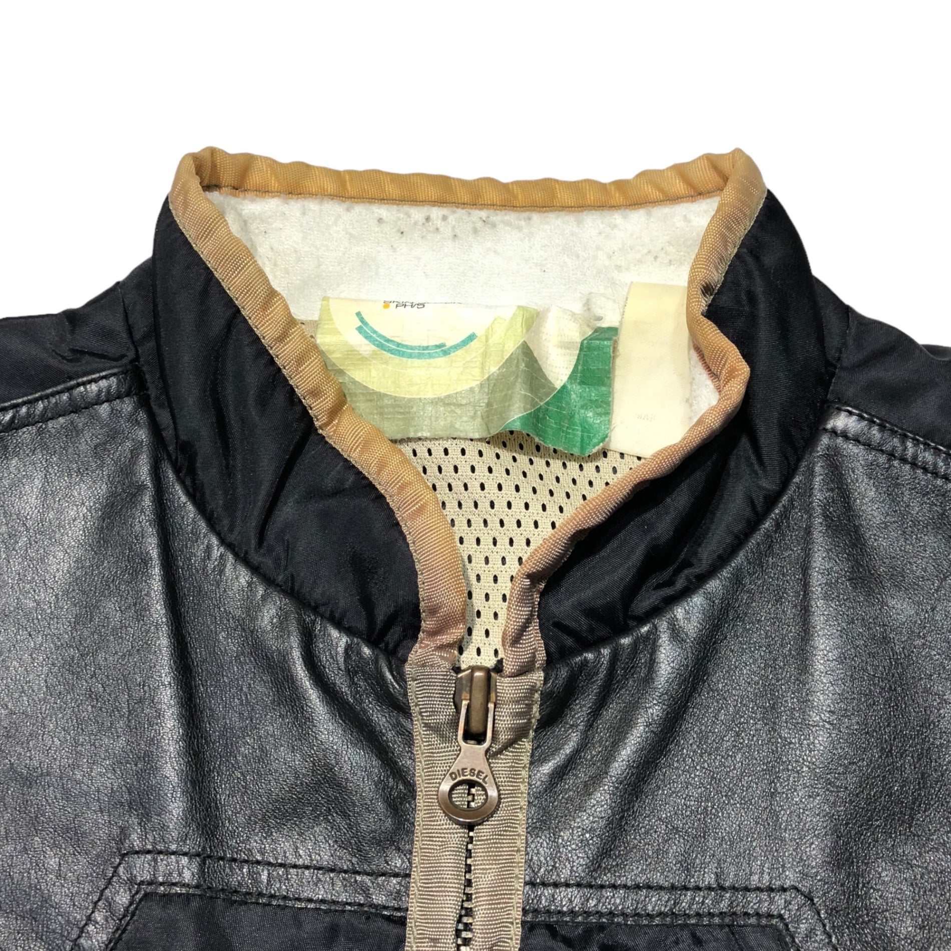 DIESEL(ディーゼル) 90's Leather switching nylon biker jacket レザー切替 ナイロン バイカー ジャケット 90年代 archives アーカイヴ M ブラック×ベージュ ULRTA VIOLENT SKIN BLOCK