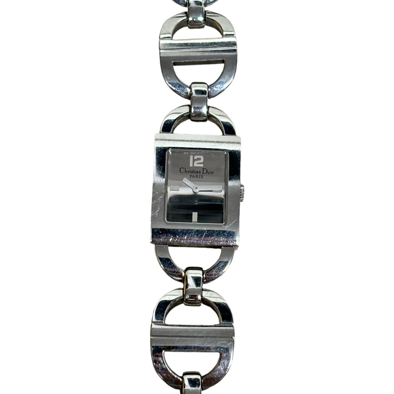Christian Dior(クリスチャンディオール) CD chain belt watch ロゴ ベルト 腕時計 D78-109 シルバー 1コマ/替レザーベルト付