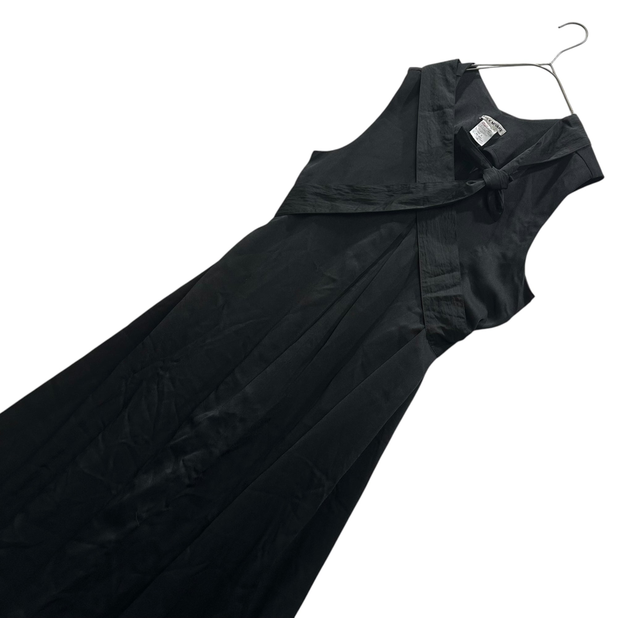 ISSEY MIYAKE(イッセイミヤケ) 1990SS Sleeveless Belted Ribbon Dress ノースリーブ ベルテッド リボン ワンピース JY41350 S ブラック 90's 90年代