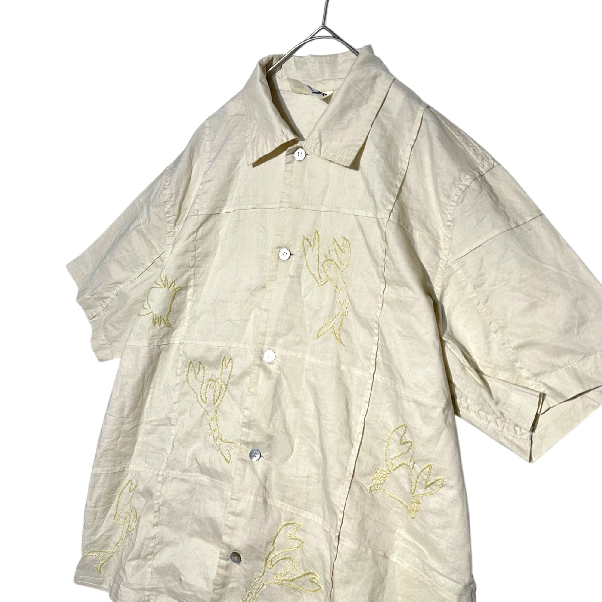 HAI SPORTING GEAR ISSEY MIYAKE(ハイスポルティングギア イッセイミヤケ) 80's Animal Embroidery Short Sleeve Cotton Shirt 80年代 動物 刺繍 半袖 コットン シャツ M アイボリー