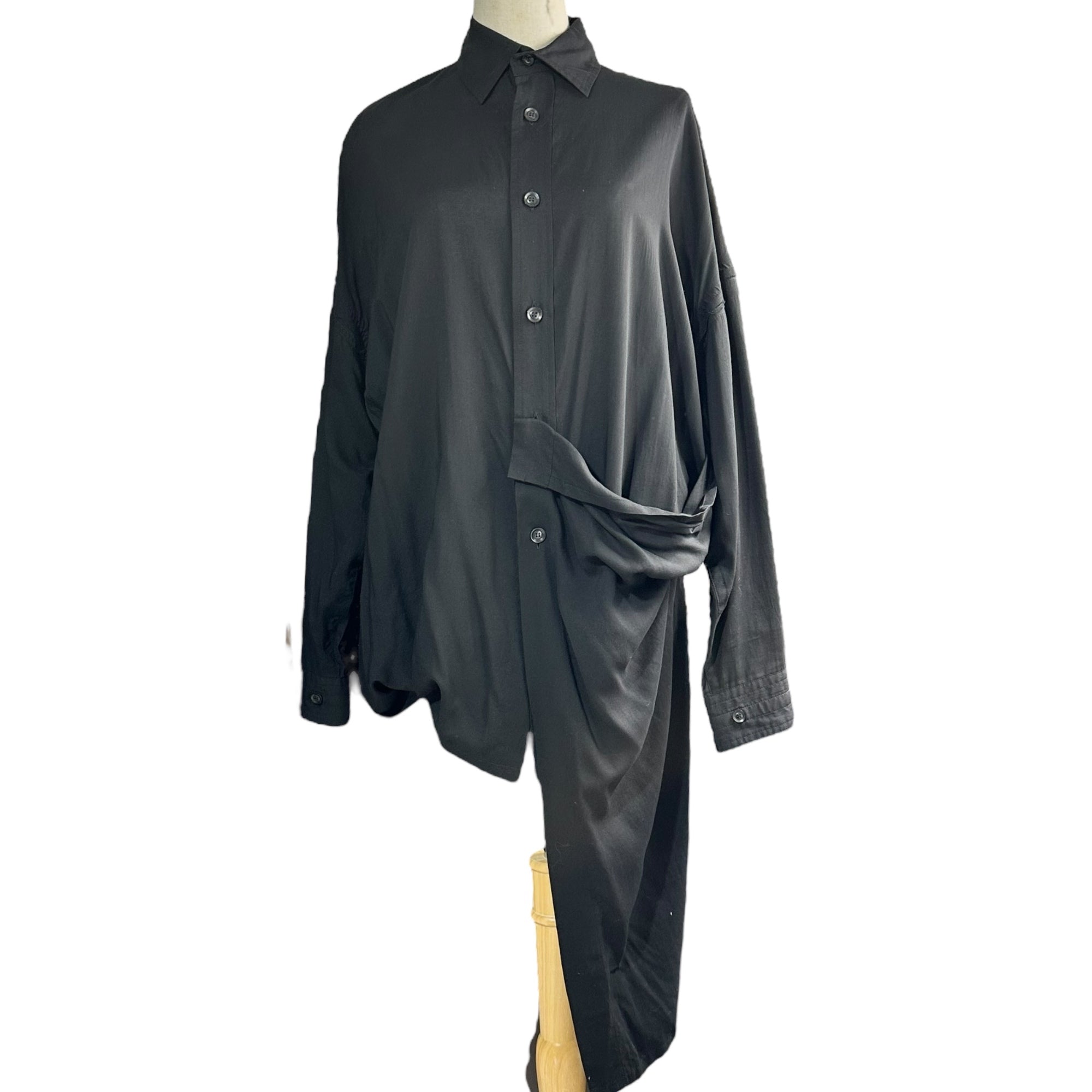 B YOHJI YAMAMOTO(ビー ヨウジヤマモト) B/FLUTTERING SHIRT 左薙ぎ 長袖 ロング シャツ NN-B57-201 1(S程度) ブラック