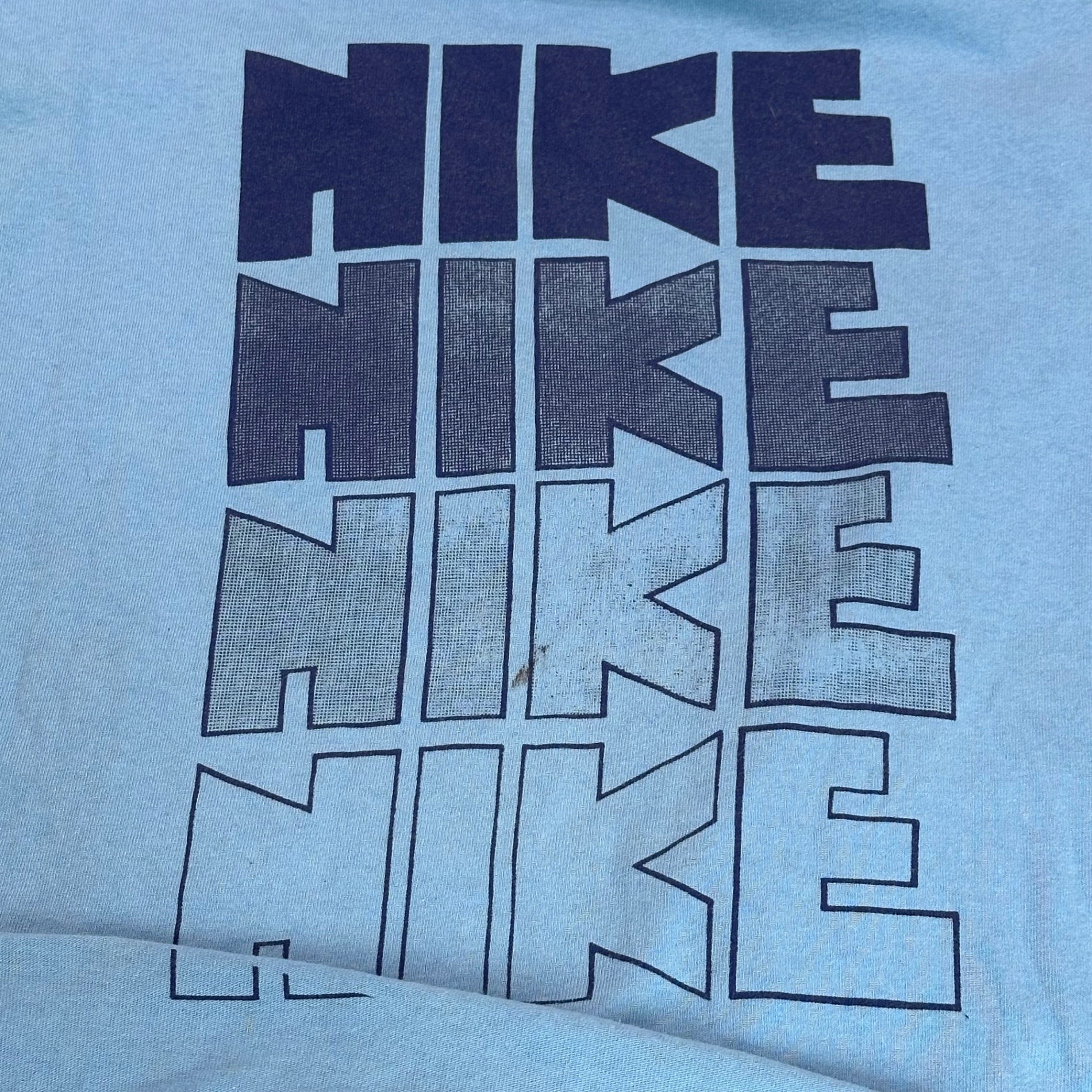 NIKE(ナイキ) 80's 4-row logo print T-shirt 【エラープリント】 ゴツナイキ 4連 ロゴ プリント Tシャツ 表記無(M程度) スカイブルー 80年代 オリジナル ヴィンテージ