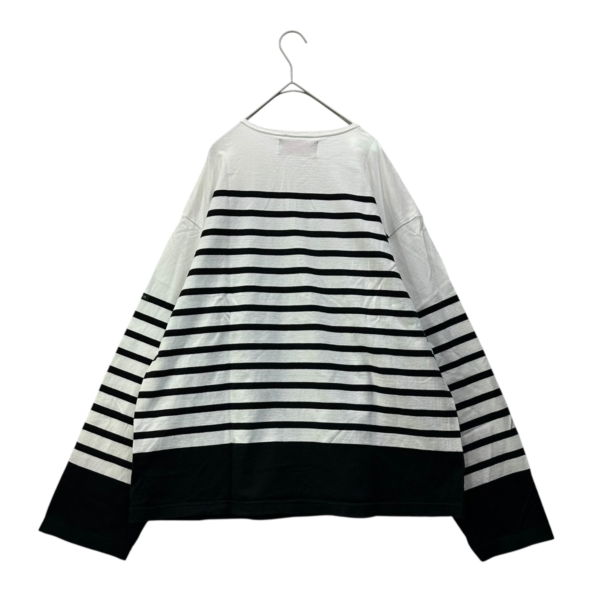OUTIL(ウティ) TRICOT AAST 長袖 ボーダー バスク シャツ 1 ホワイト×ブラック Tシャツ カットソー