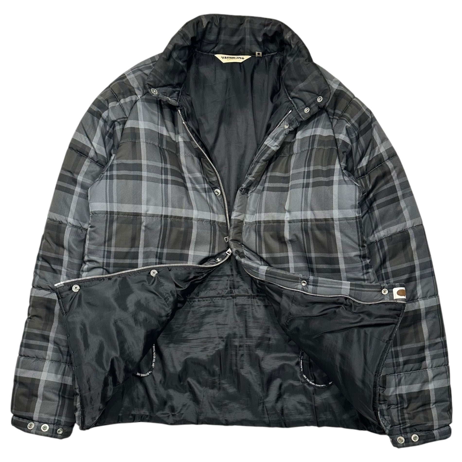 A BATHING APE(アベイシングエイプ) 2000's Tartan Padded Jacket タータンチェック パテッド ジャケット M グレー 中綿