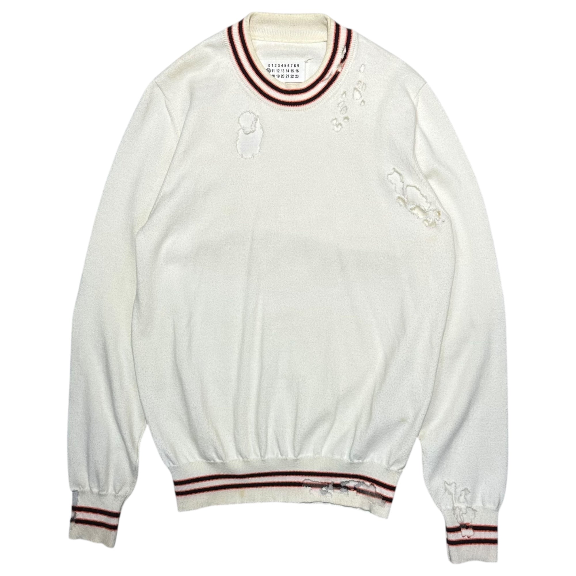 MAISON MARGIELA(メゾンマルジェラ) 16SS Destroy Sheer Cotton Knit デストロイ シアー コットン ニット S50HA0626 M ホワイト ダメージ加工