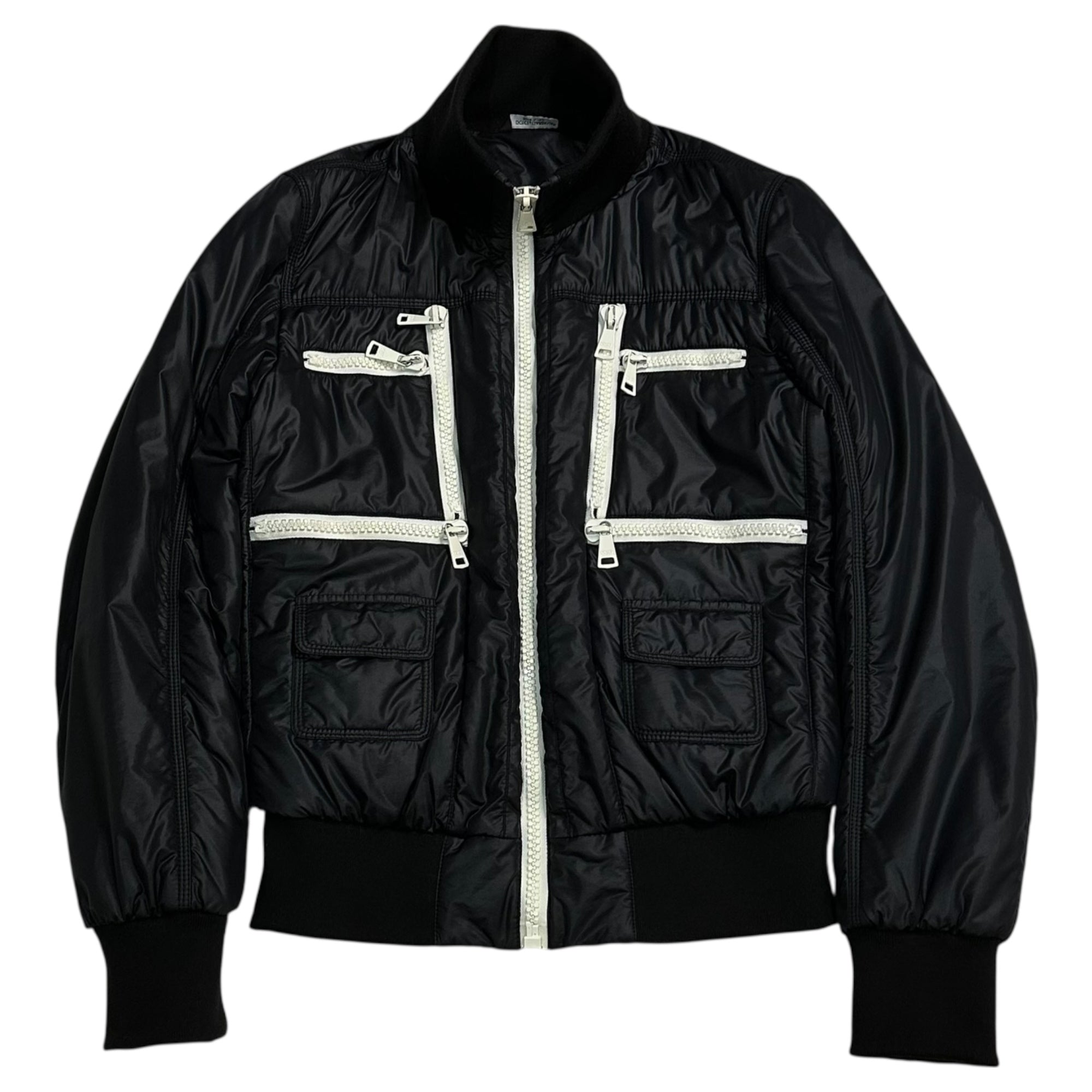 DOLCE&GABBANA(ドルチェ&ガッバーナドルガバ) 00's Big Zip Bicolor Ribbed Zip-up Cotton Blouson 00年代 ビッグジップ バイカラー リブ ジップアップ 中綿 ブルゾン G9G86T/FUMN4 44(XS) ブラック×ホワイト Y2K