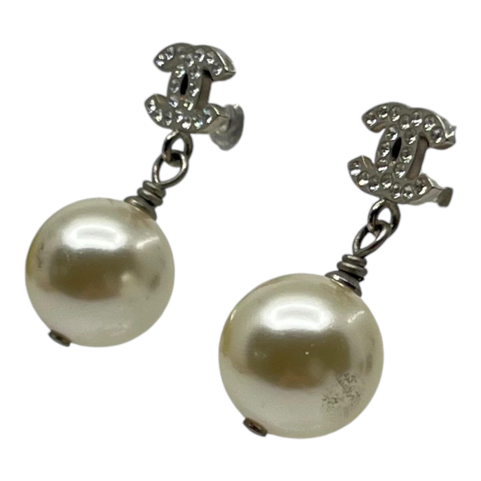 CHANEL(シャネル) Coco mark light stone pearl earrings ココマーク ライトストーン パール ピアス シルバー 刻印 A17 V
