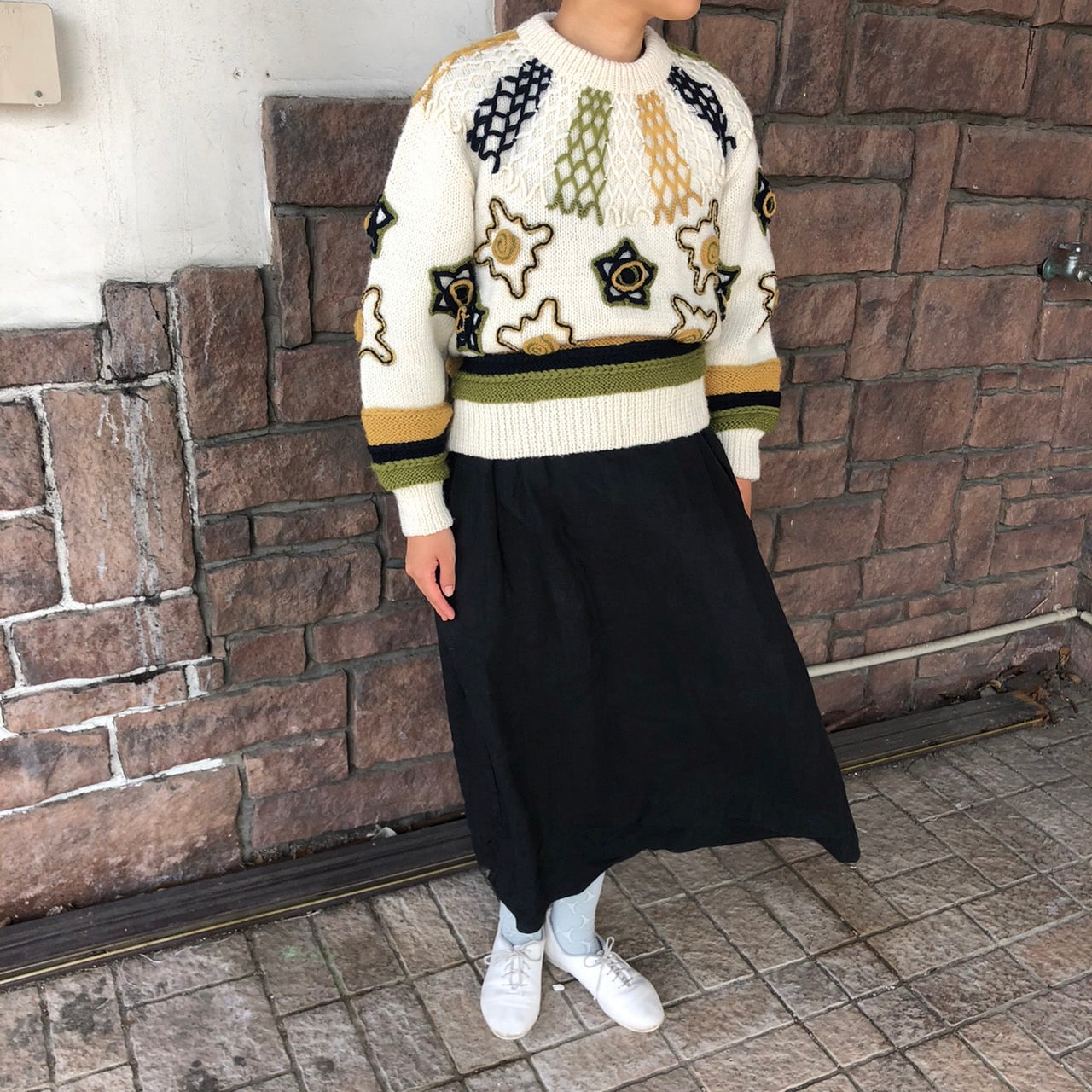 i.s. ISSEY MIYAKE(アイエス イッセイミヤケ) 90’s motif embroidery knit/刺繍ニット IS13-KN005 M マルチ IS