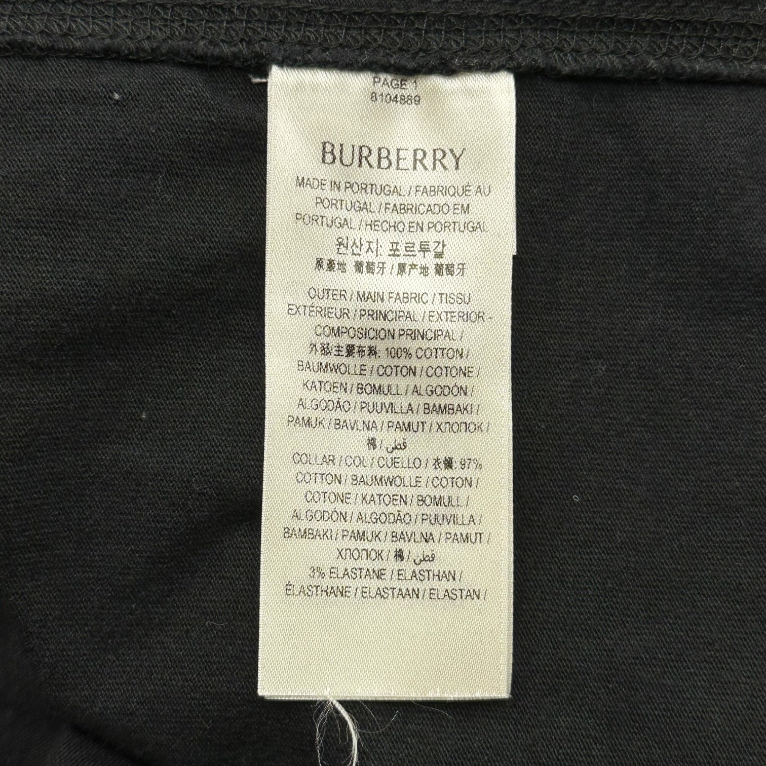 BURBERRY(バーバリー) Check Label Cotton S/S T-shirt チェック ラベル コットン 半袖 Tシャツ L ブラック