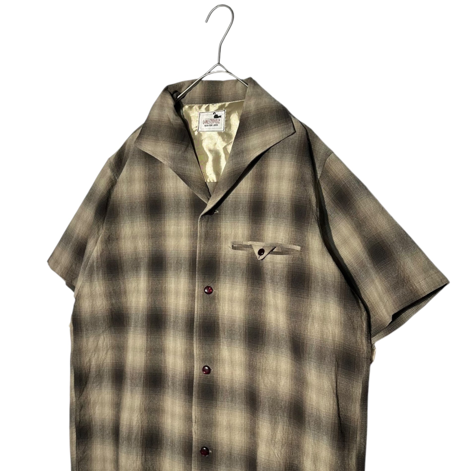 GANGSTERVILLE(ギャングスタービル) Ombre Check Open Collar S/S Shirt オンブレ チェック オープンカラー 半袖 シャツ GSV-14-SS-30 M ブラウン