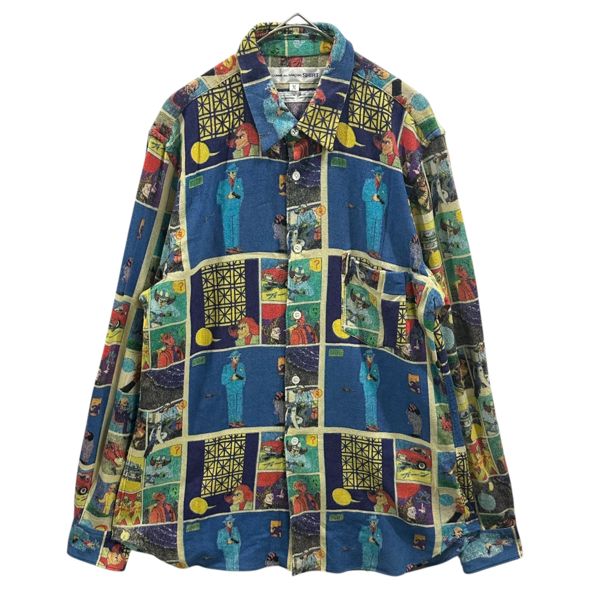 COMME des GARCONS SHIRT(コムデギャルソンシャツ) 2000AW Haruo Kobayashi Wool Shirt 小林晴夫 ウール 総柄 シャツ M ブルー×マルチカラー